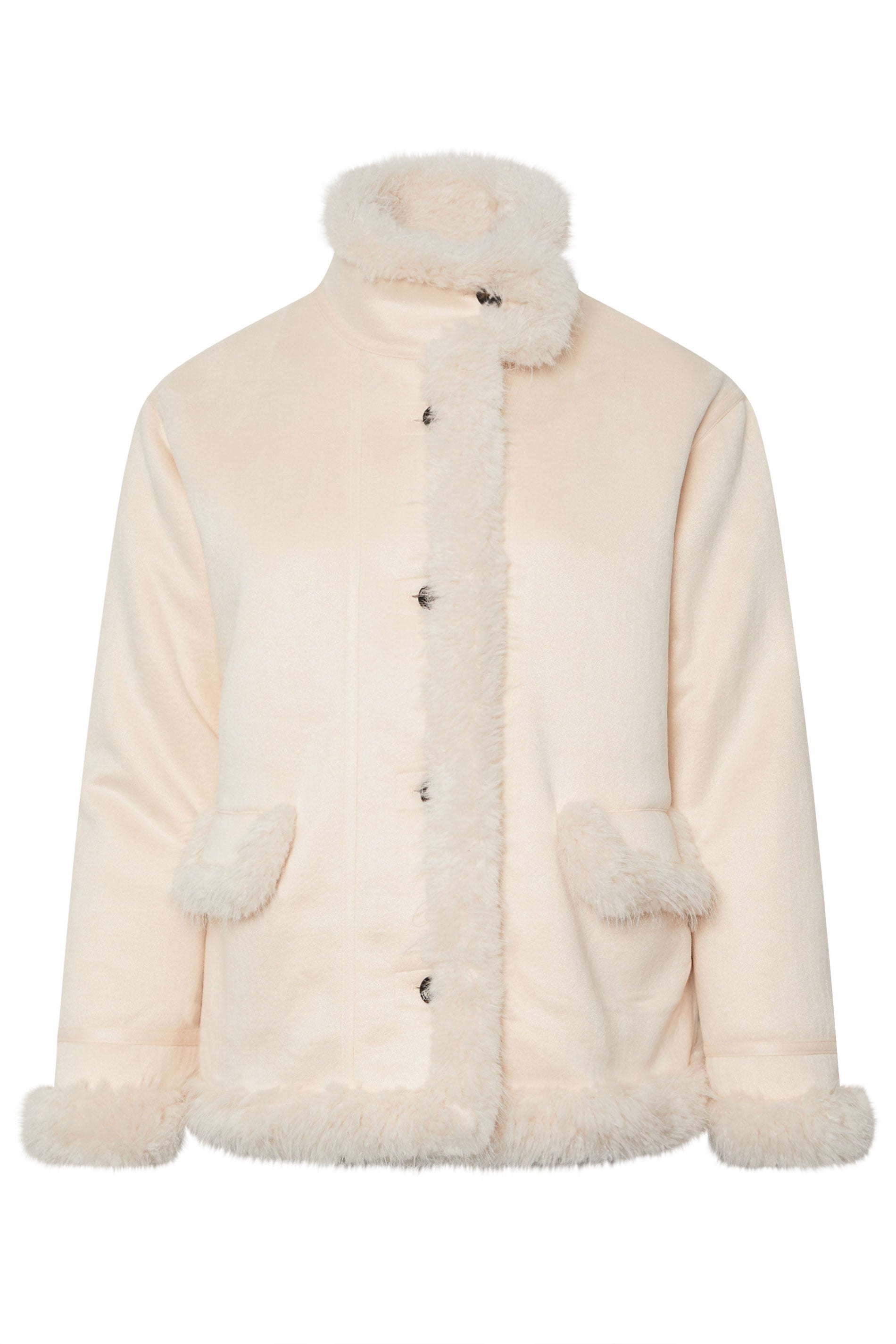 YOURS Plus Size Ivory White Shaggy Faux Fur Trim Coat | Yours Clothing 6