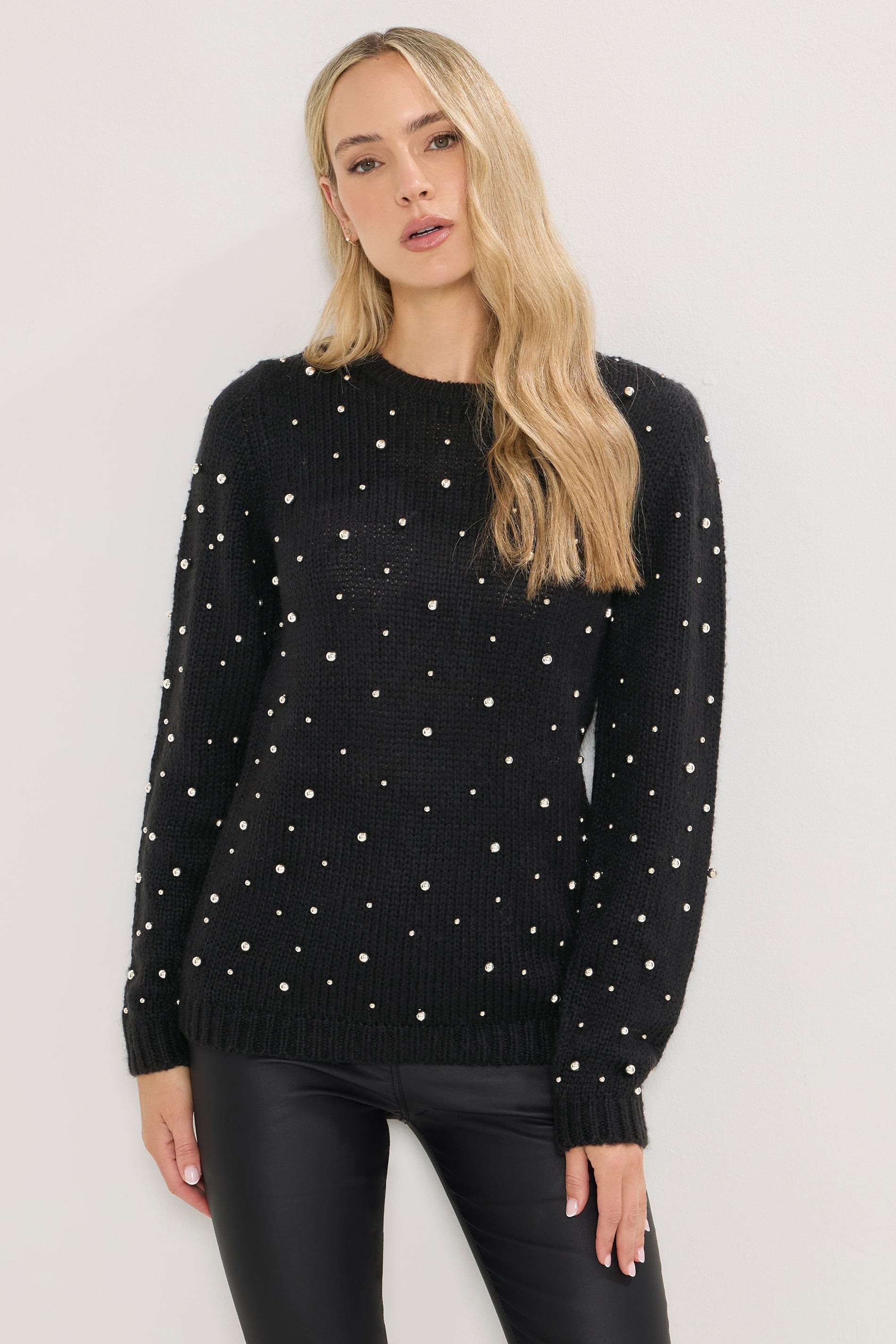 LTS Tall Black Stud Crew Neck Jumper | Long Tall Sally 3