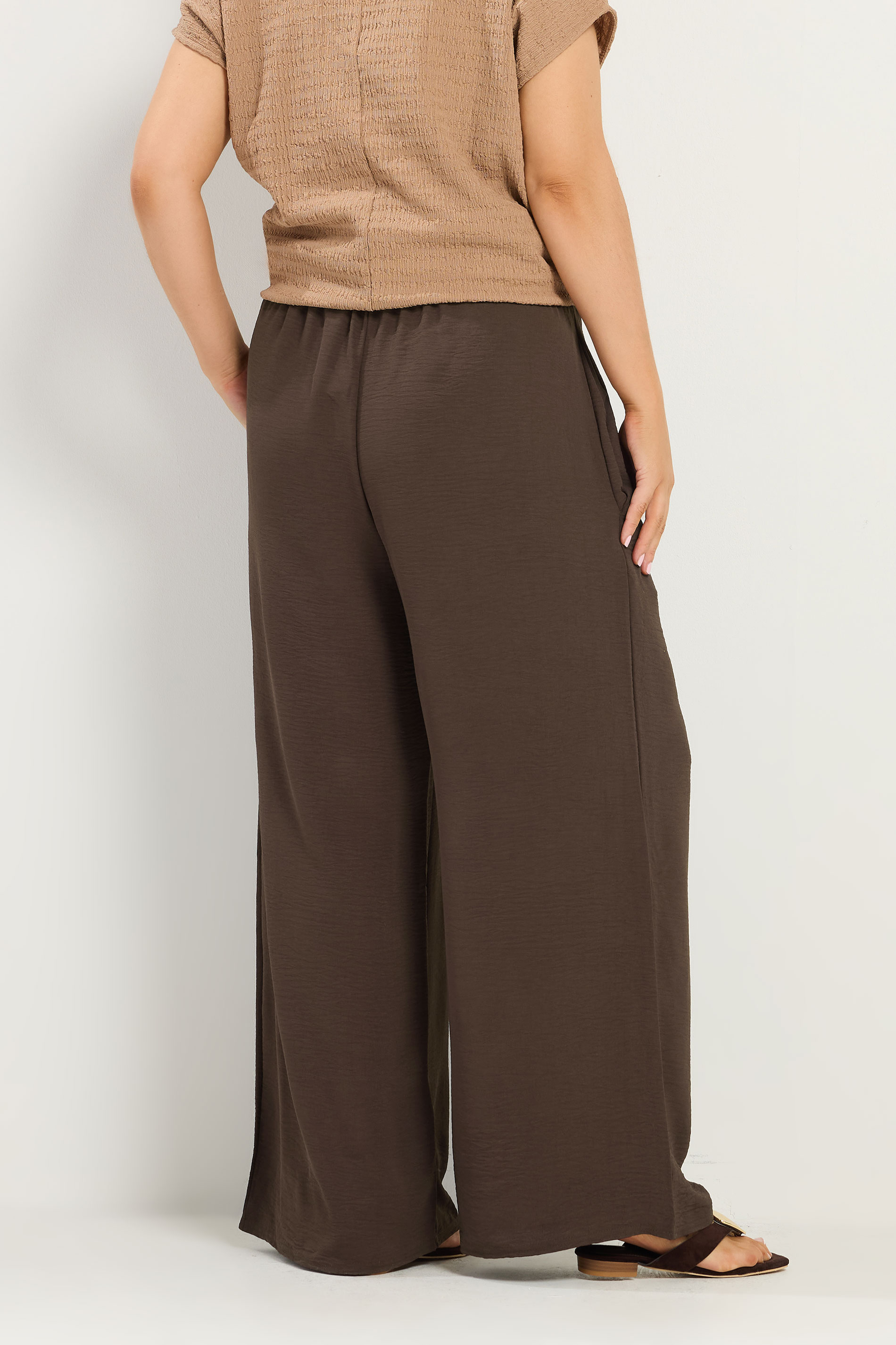 YOURS Plus Size Chocolate Brown Twill Wide Leg Trousers | Yours Clothing 2