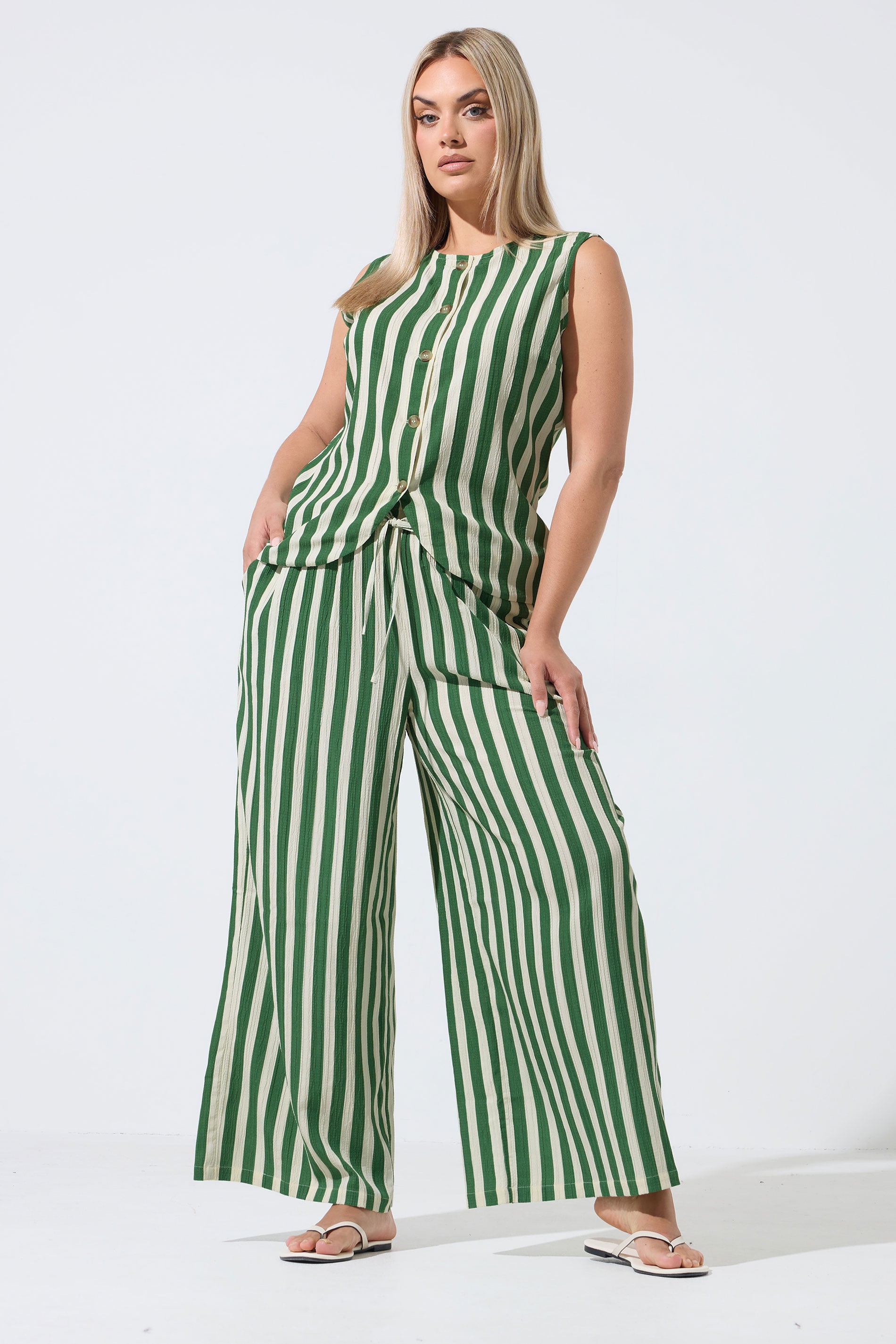 LIMITED COLLECTION Plus Size Green & White Stripe Trousers | Yours Clothing  3