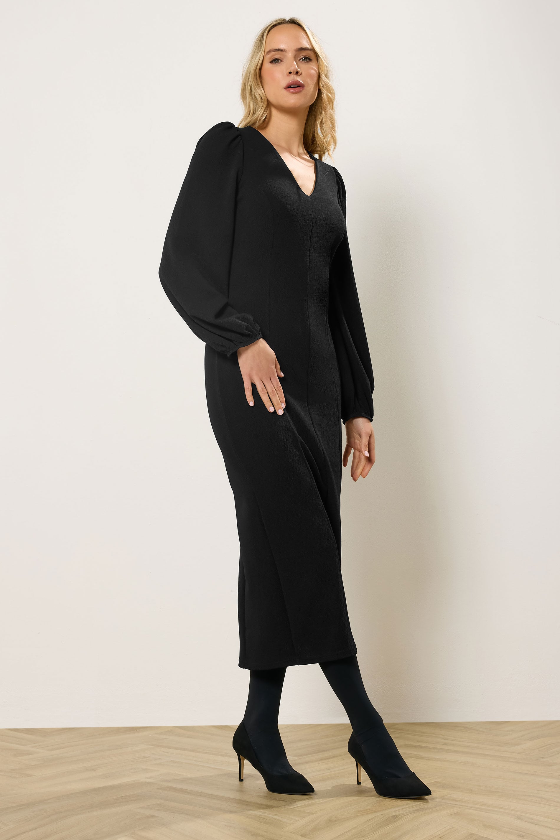 LTS Tall Women's Black Seam Front Midi Dress | Long Tall Sally 1