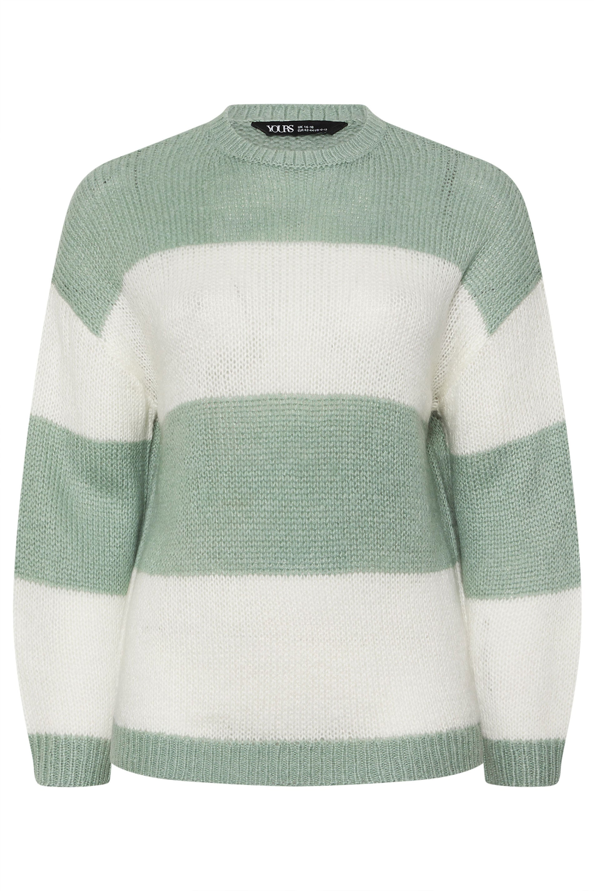 YOURS Plus Size Green & White Striped Knitted Soft Touch Jumper | Yours Clothing 5