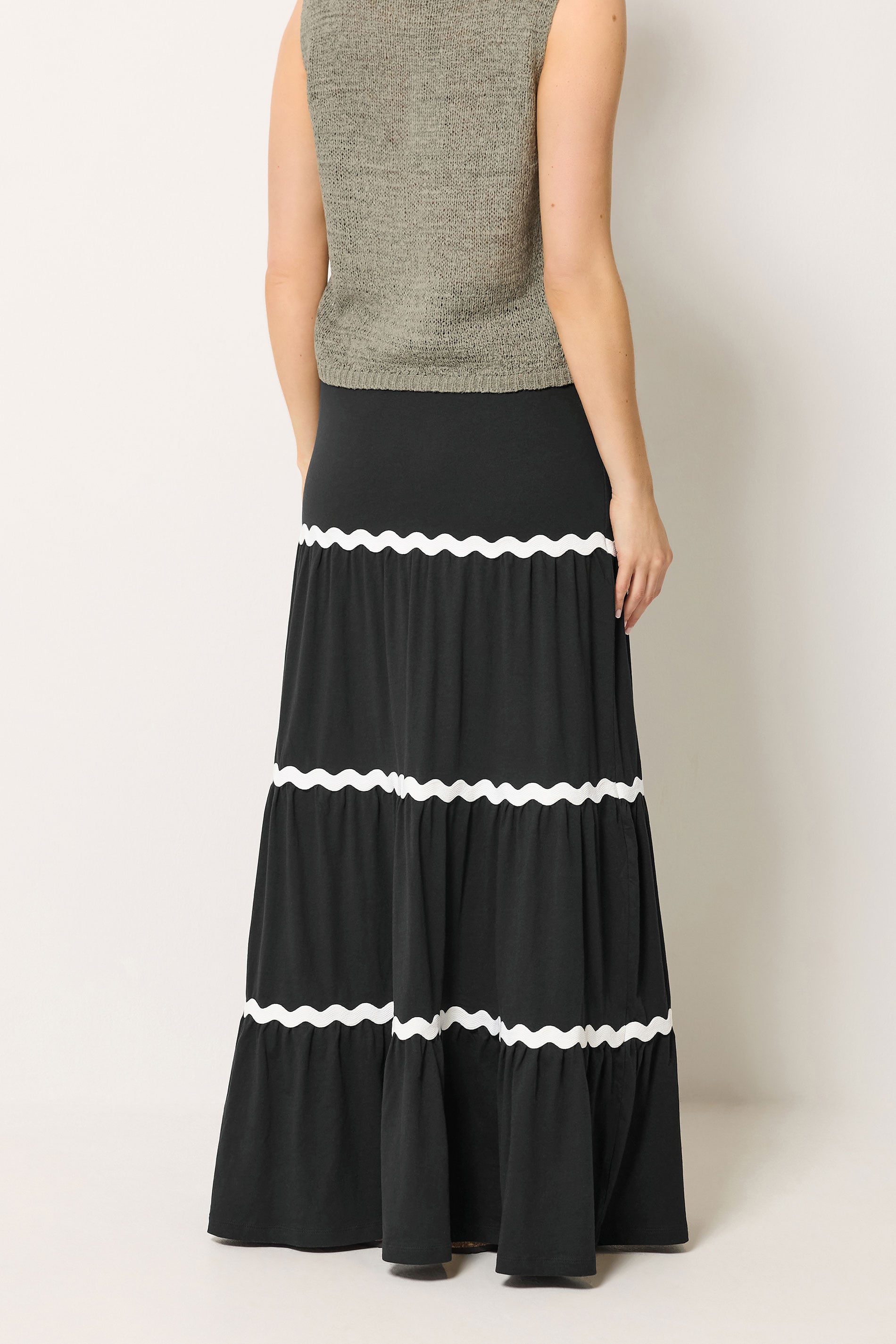 LTS Tall Women's Black Contrast Swirl Cotton Maxi Skirt | Long Tall Sally 2