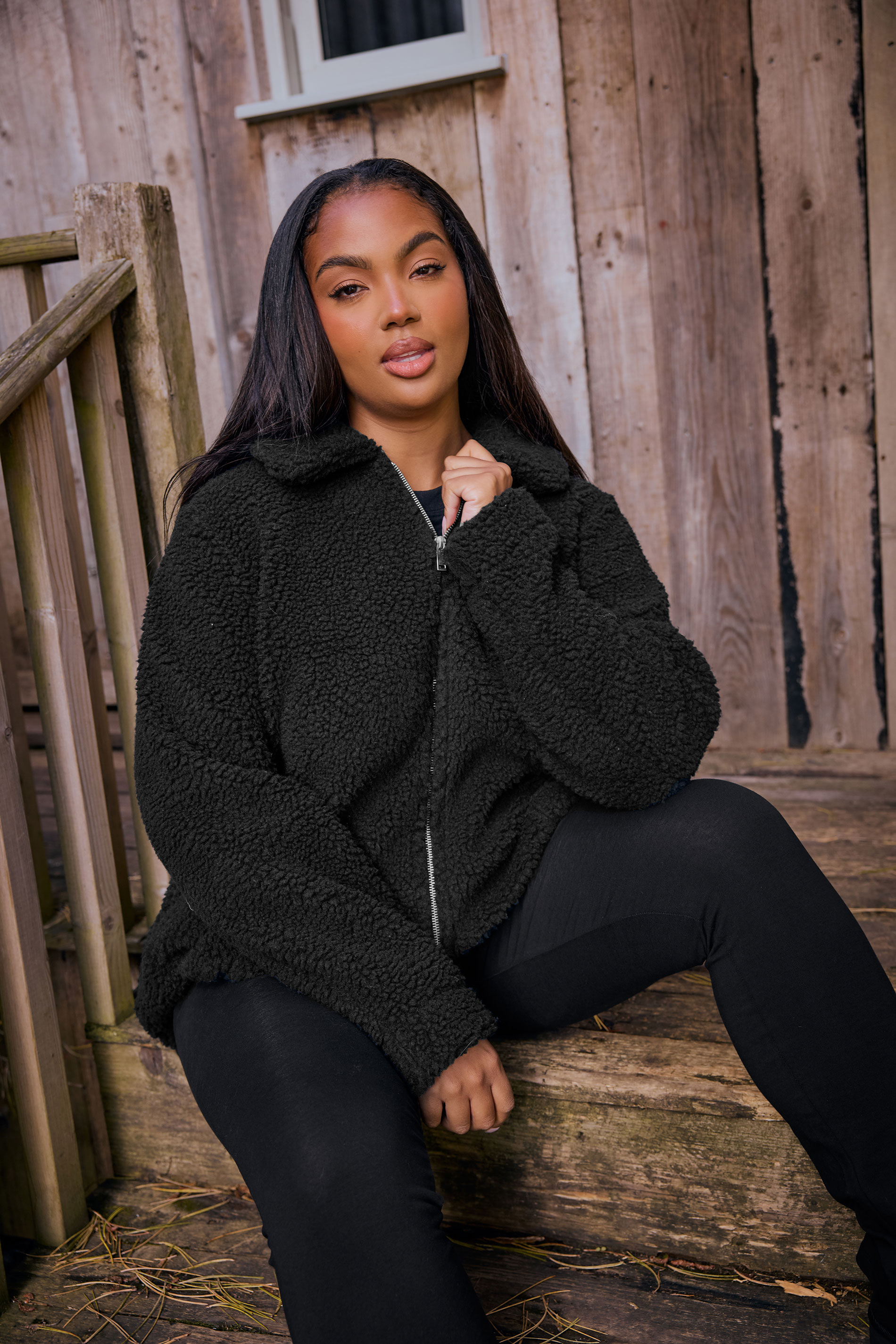 YOURS Plus Size Black Heavyweight Teddy Fleece | Yours Clothing  2