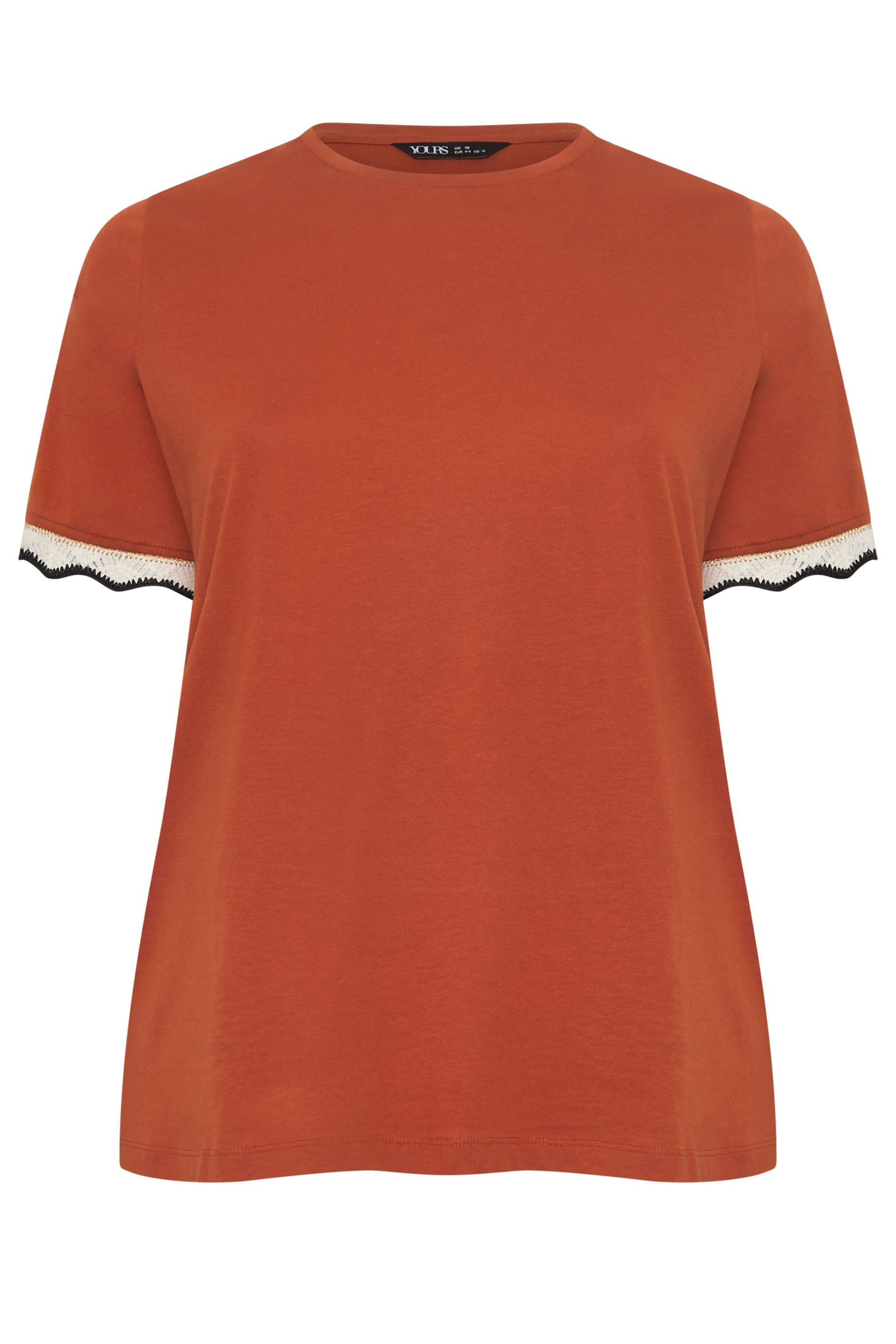 YOURS Plus Size Burnt Orange Metallic Crochet Trim T-Shirt | Yours Clothing 5