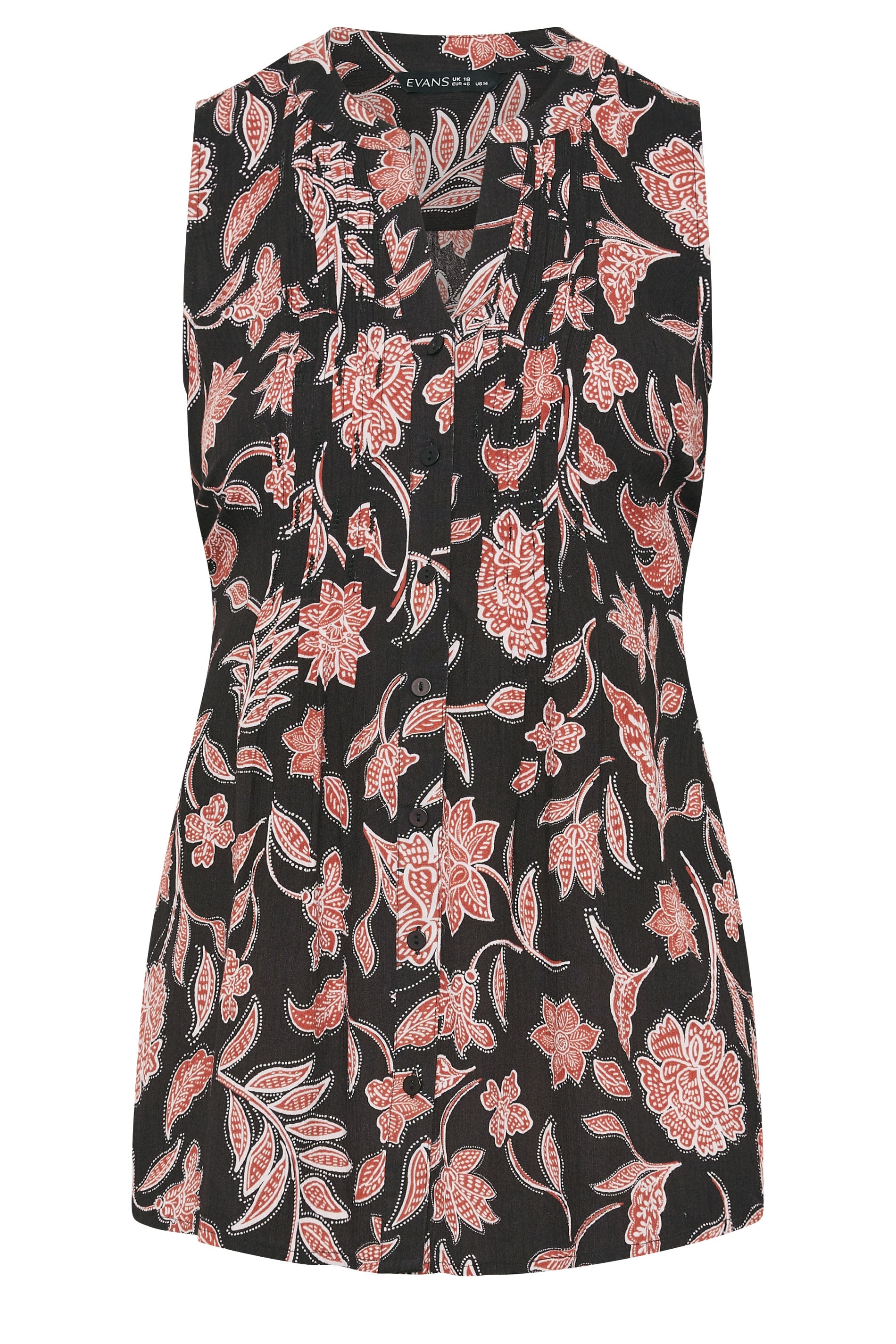EVANS Plus Size Rust Orange Botanical Print Pintuck Vest Top | Evans 6