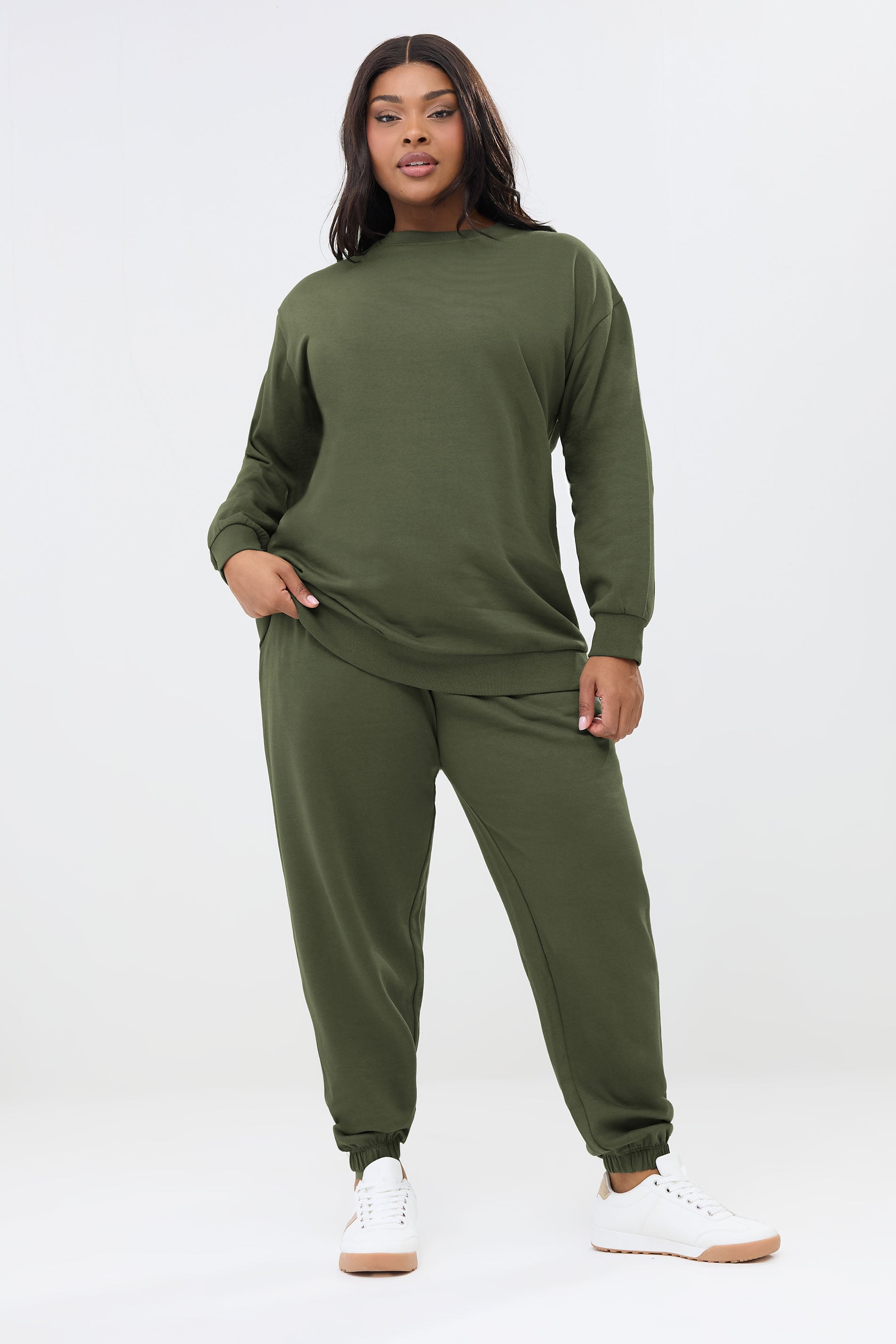 YOURS Plus Size Khaki Green Sweatshirt & Cuffed Jogger Set | Yours Clothing 3