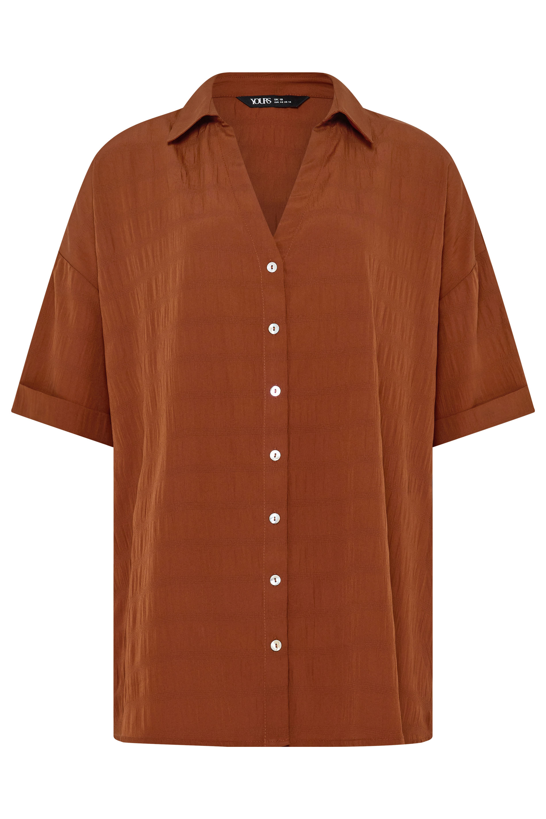 YOURS Plus Size Brown Textured Shirt | Yours Clothing 5