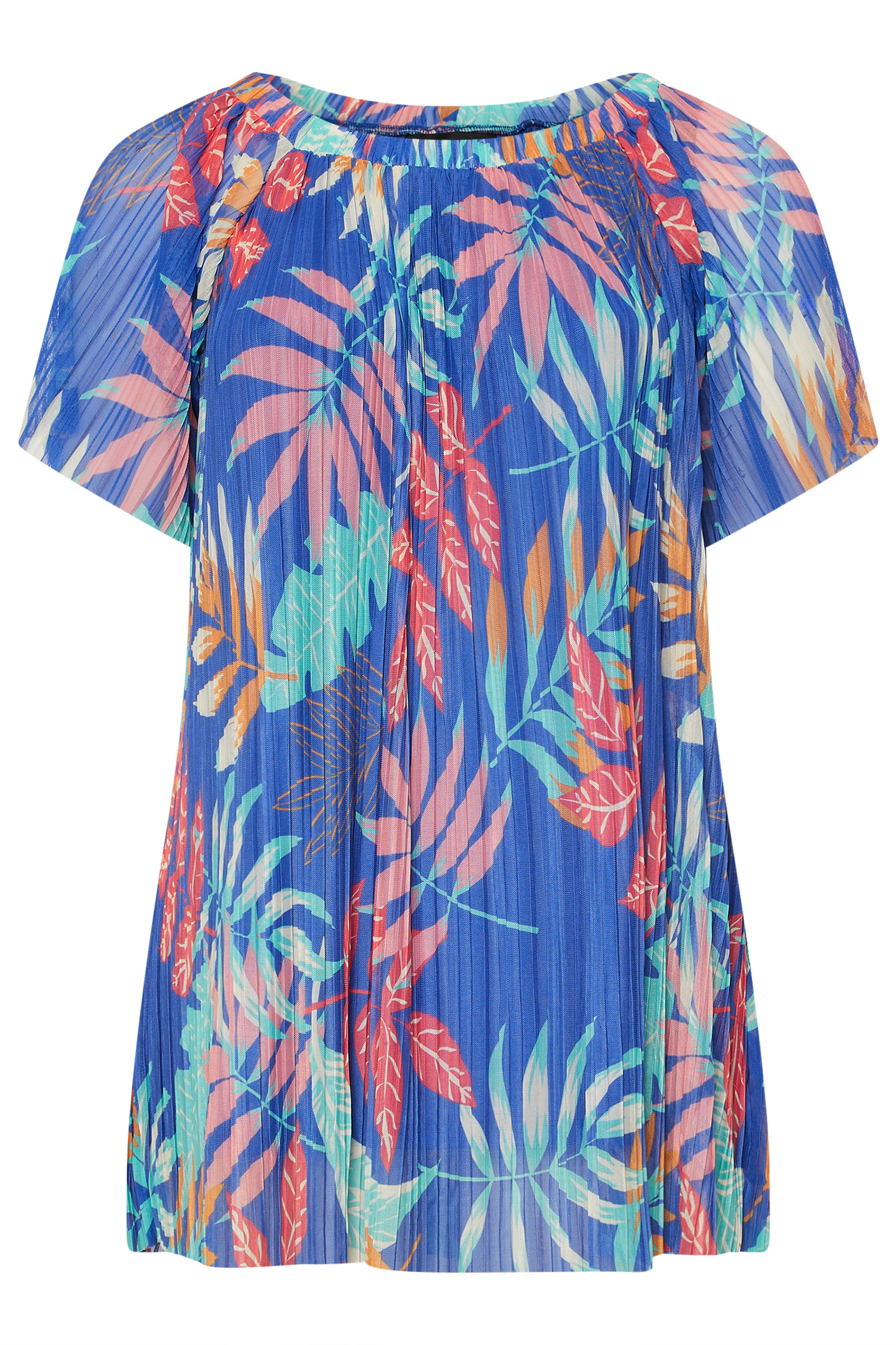 YOURS Plus Size Blue Leaf Print Pleated Mesh Top | Yours Clothing 6