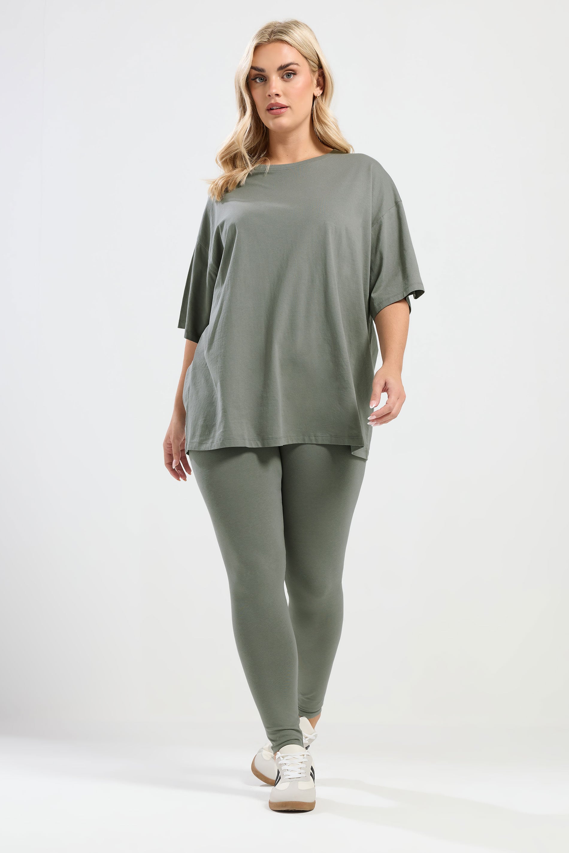 YOURS Plus Size Khaki Green Relaxed Longline T-Shirt | Yours Clothing 1