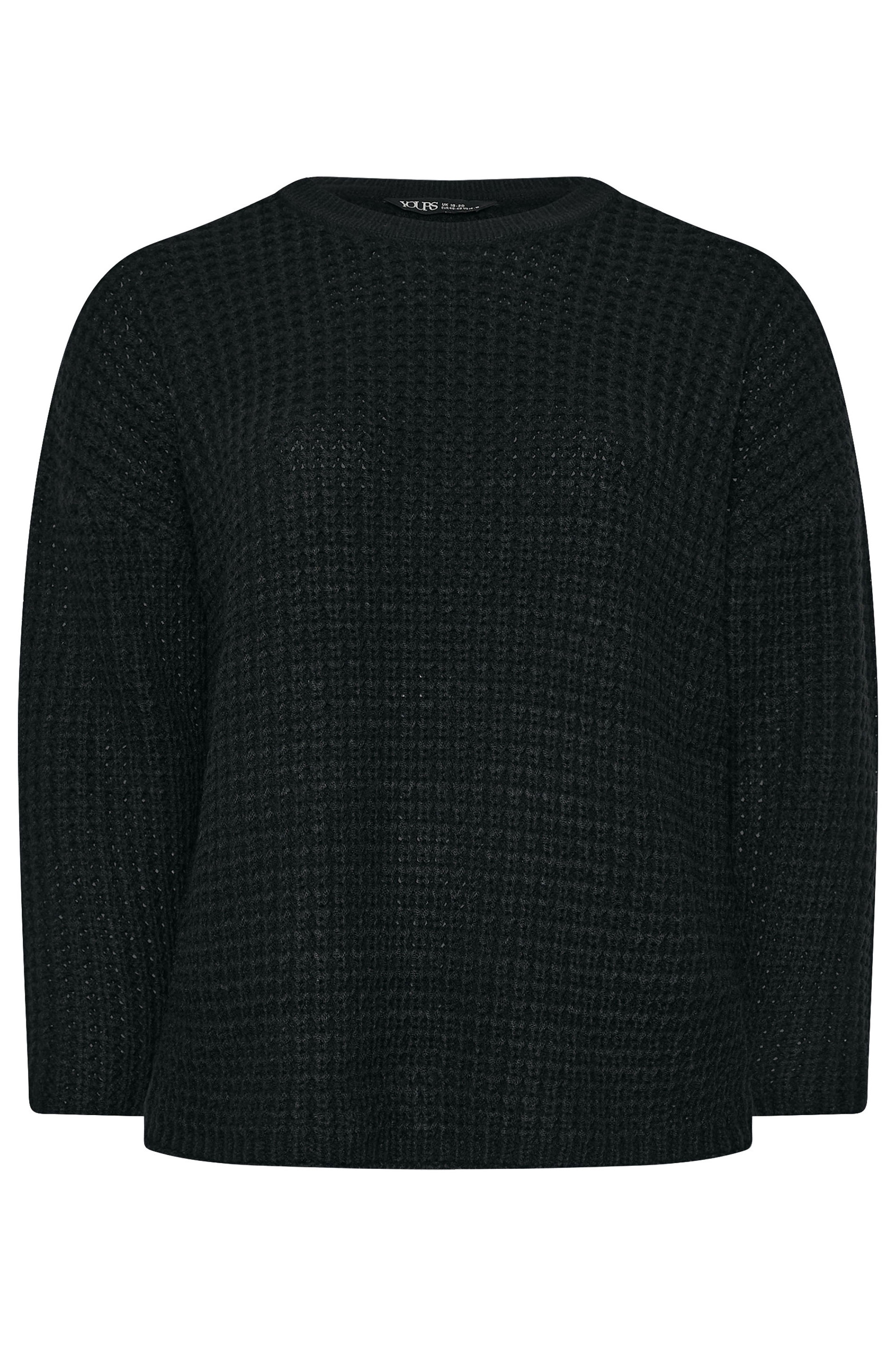 YOURS Plus Size Black Waffle Knit Jumper | Yours Clothing 5