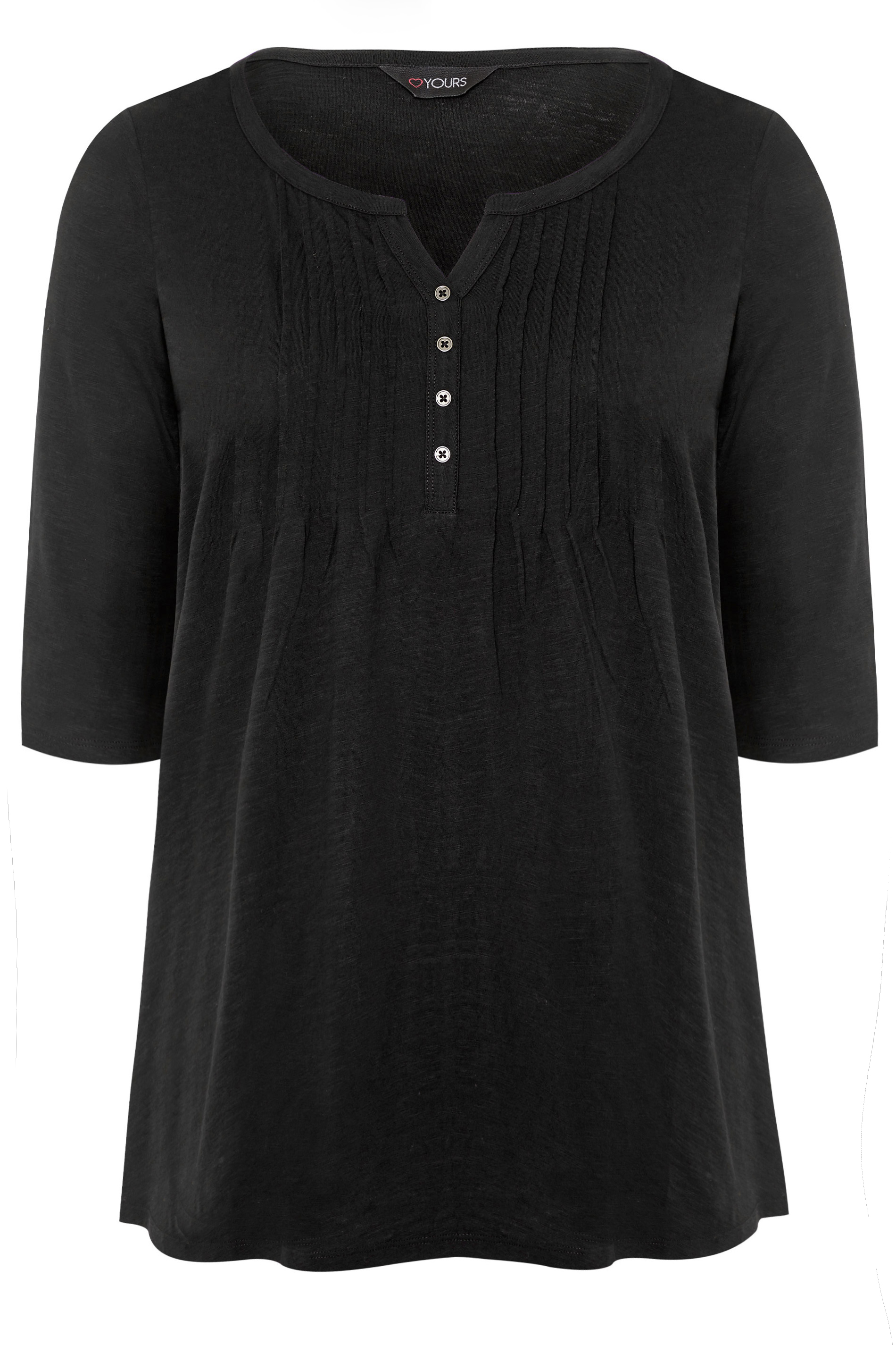 Plus Size YOURS FOR GOOD Black Pintuck Button Henley T-Shirt | Yours Clothing 5