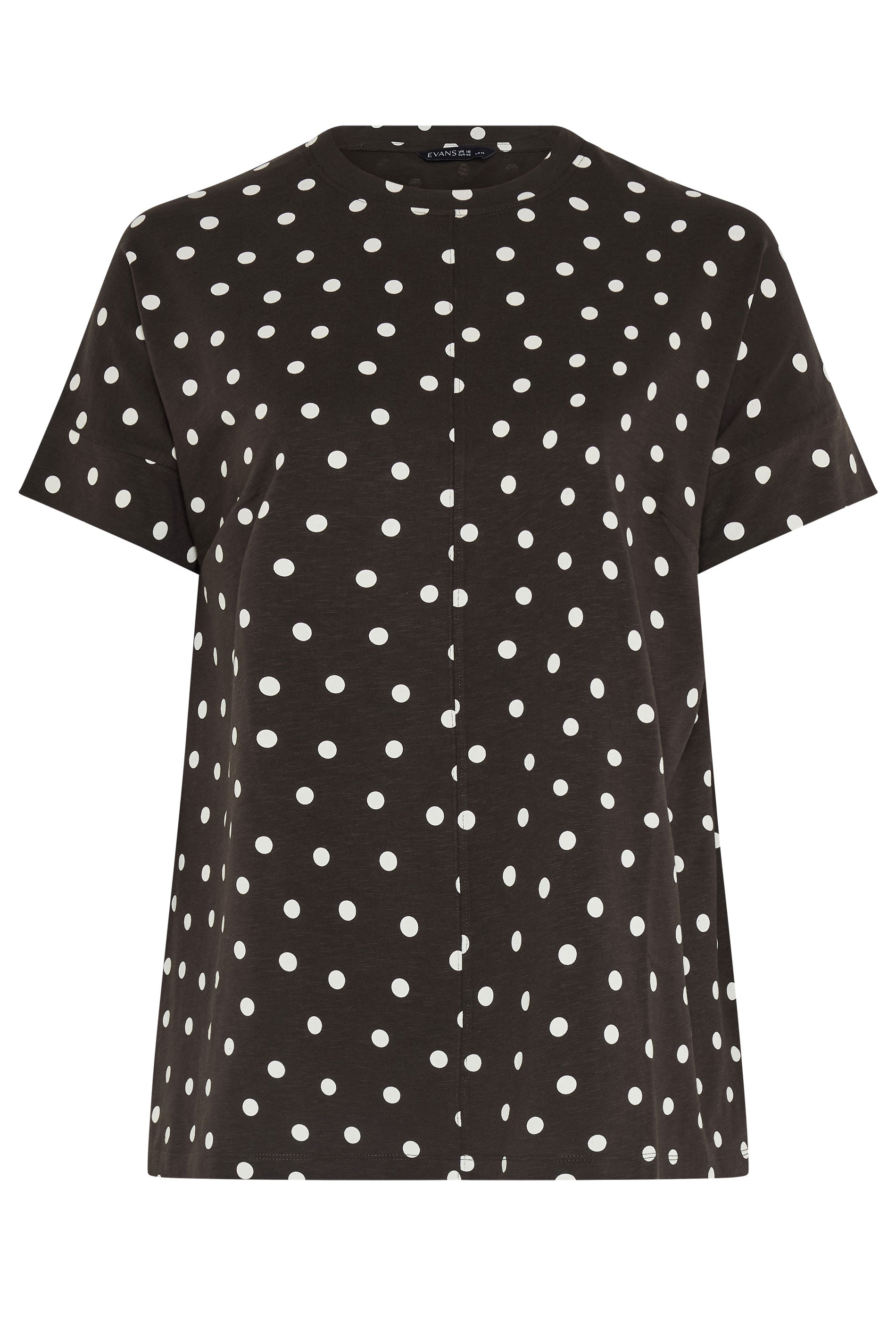 EVANS Plus Size Chocolate Brown Polka Dot Cotton T-Shirt | Evans 1