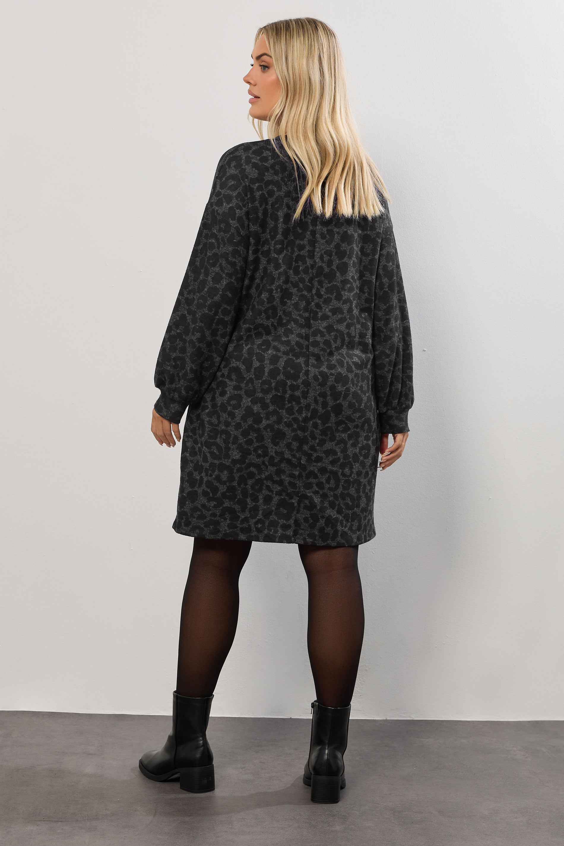 YOURS Plus Size Grey Leopard Soft Touch Jumper Dress | Yours Clothing 2