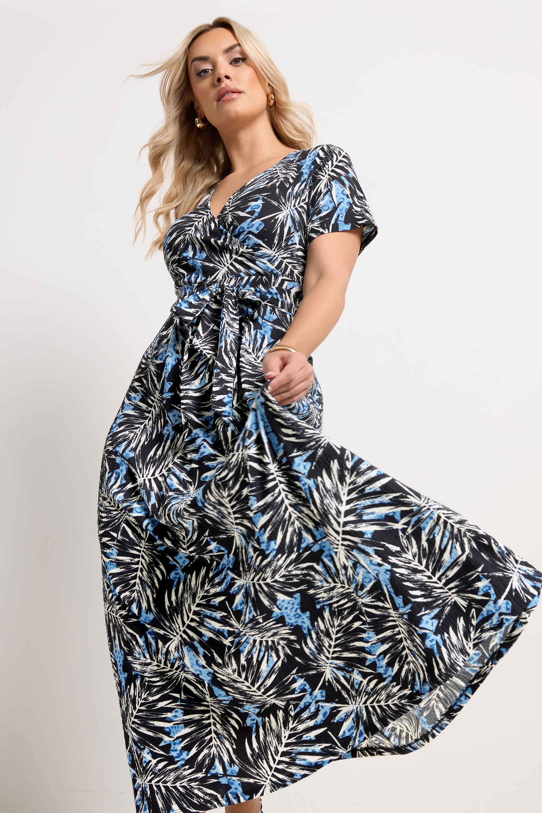 YOURS Plus Size Black Leaf Maxi Wrap Dress | Yours Clothing 3