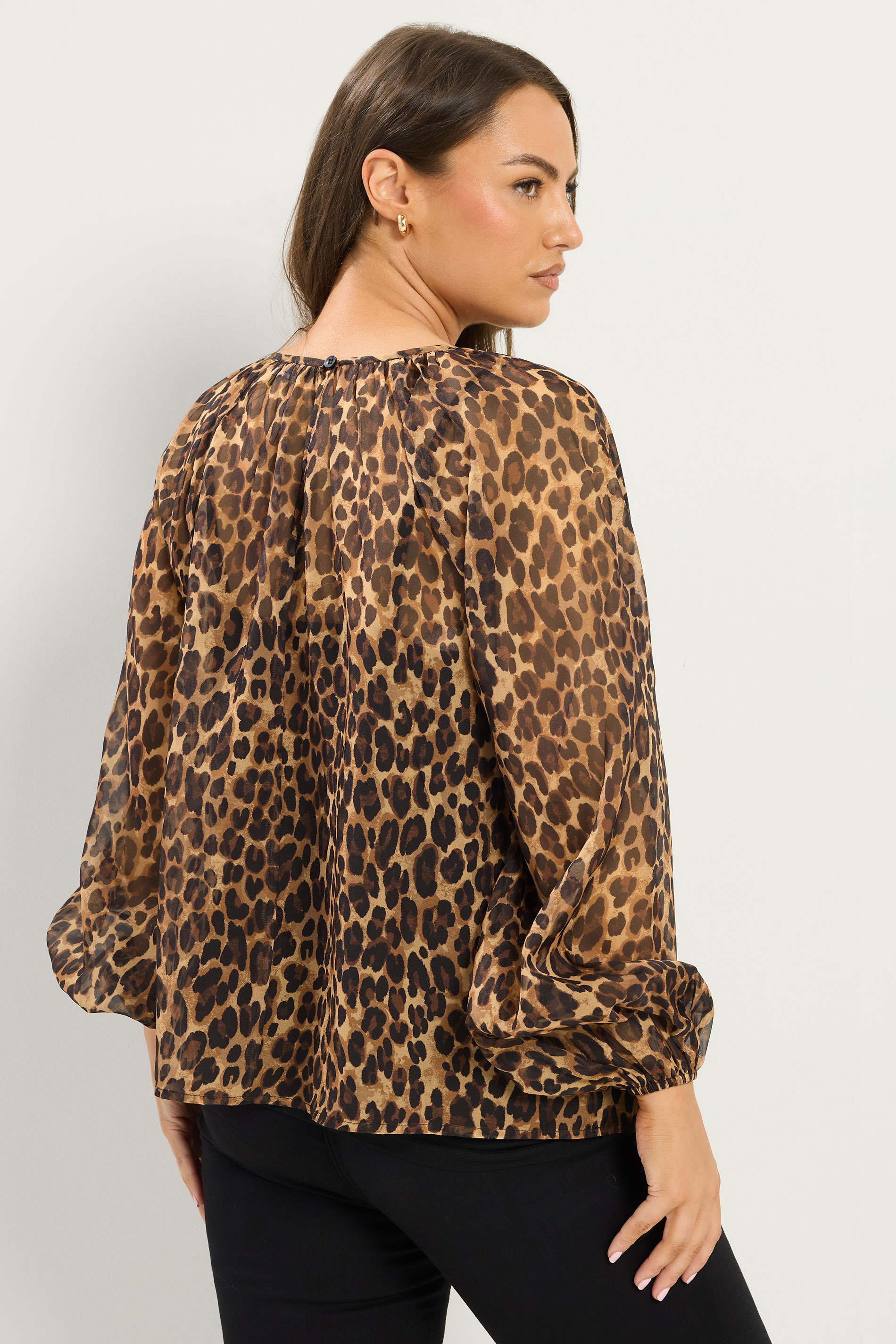 YOURS Plus Size Brown Leopard Chiffon Top | Yours Clothing 2