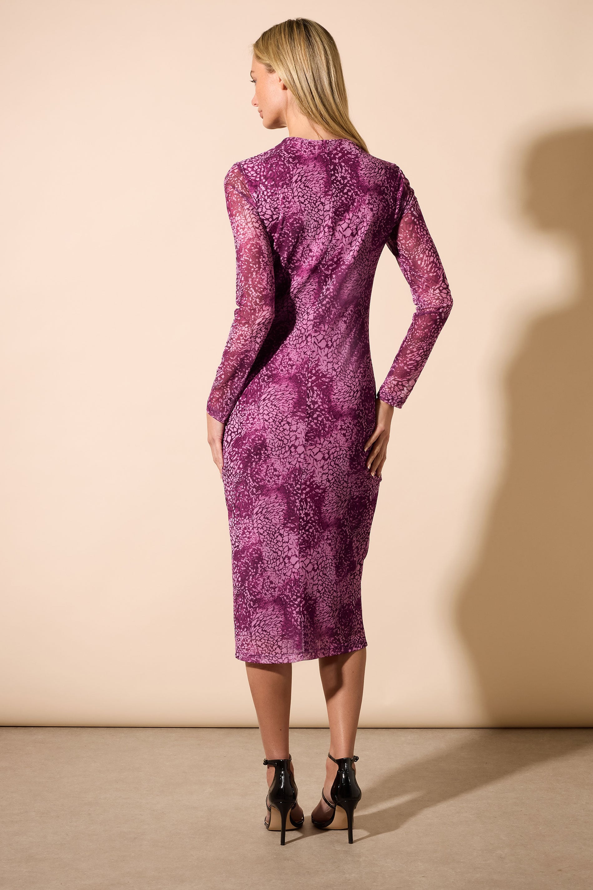 STAR Fuchsia Pink Mesh Snake Print Ruched Dress | StarByJM 4