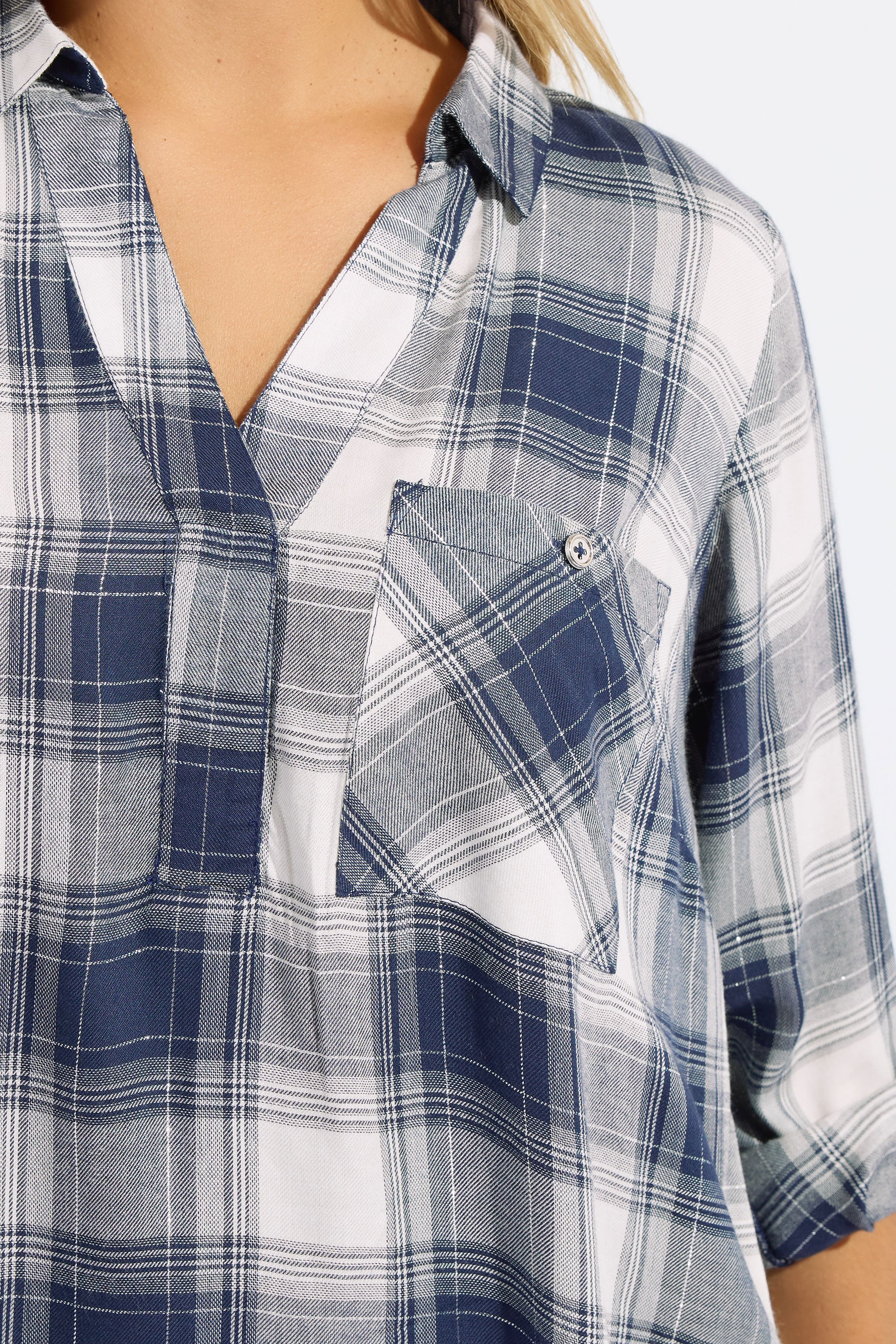 YOURS Plus Size Navy Blue Check Overhead Shirt | Yours Clothing 4