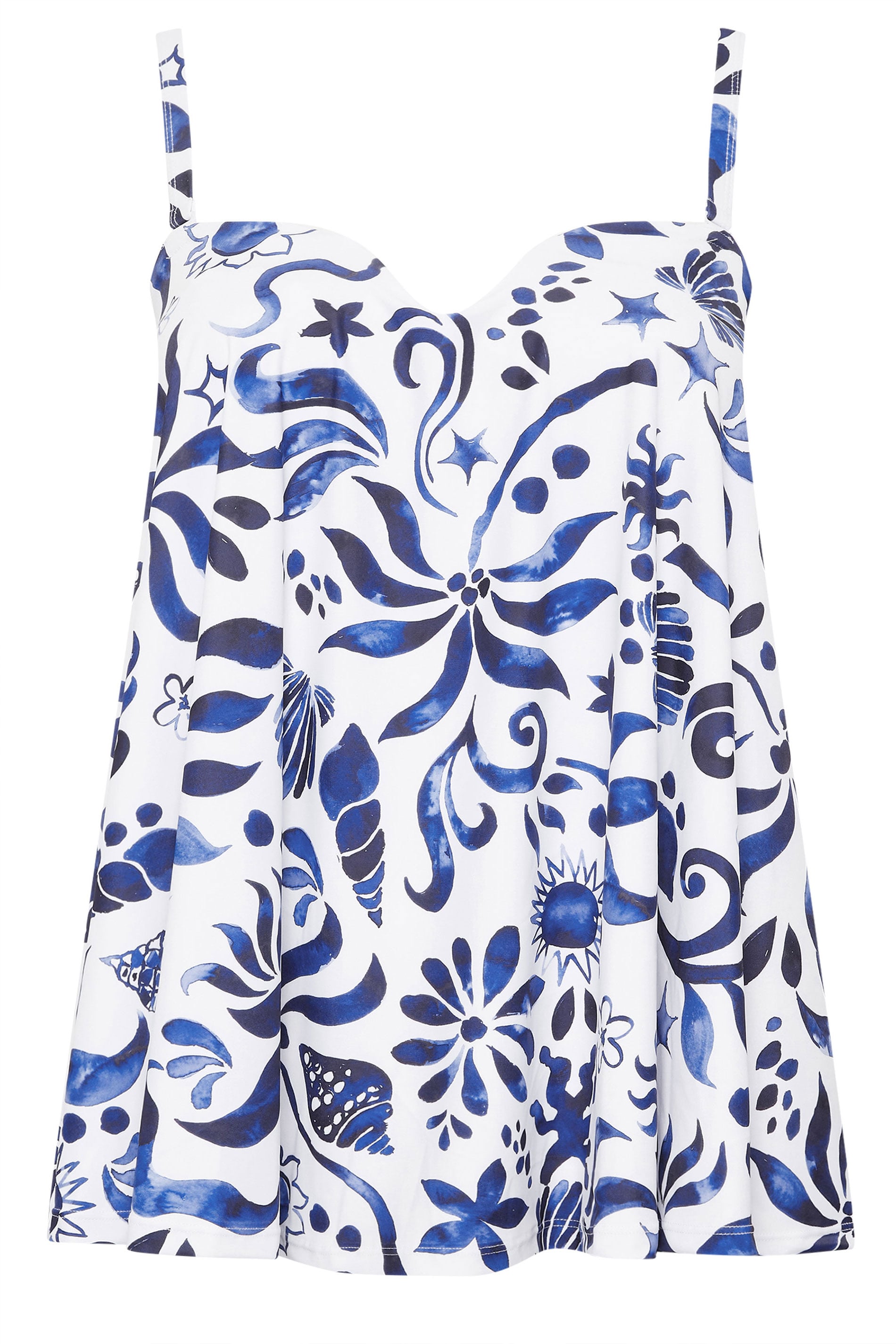 YOURS Plus Size White Abstract Floral Print Tankini Top | Yours Clothing 9
