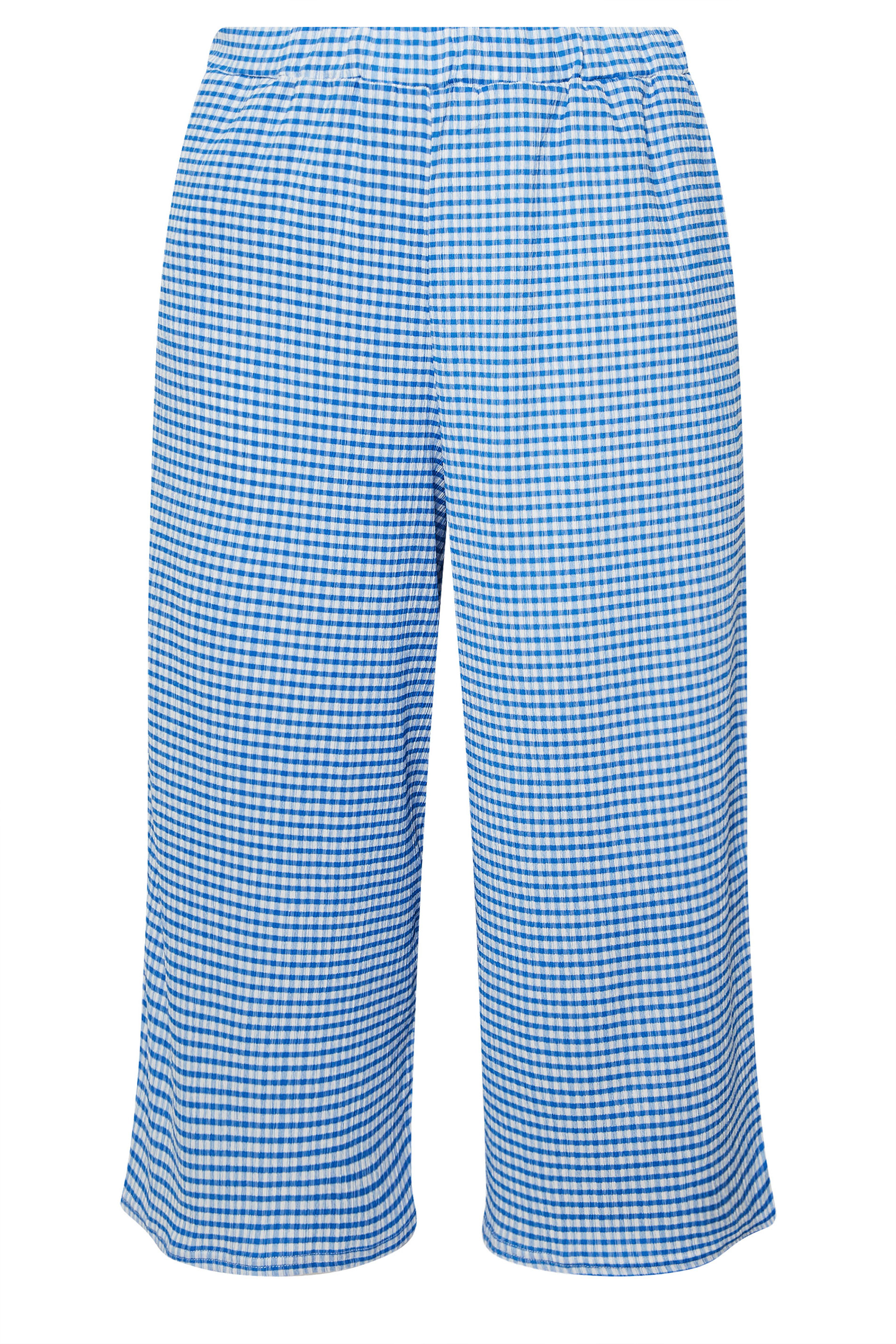 YOURS Plus Size Blue Gingham Textured Midaxi Culottes | Yours Clothing 5