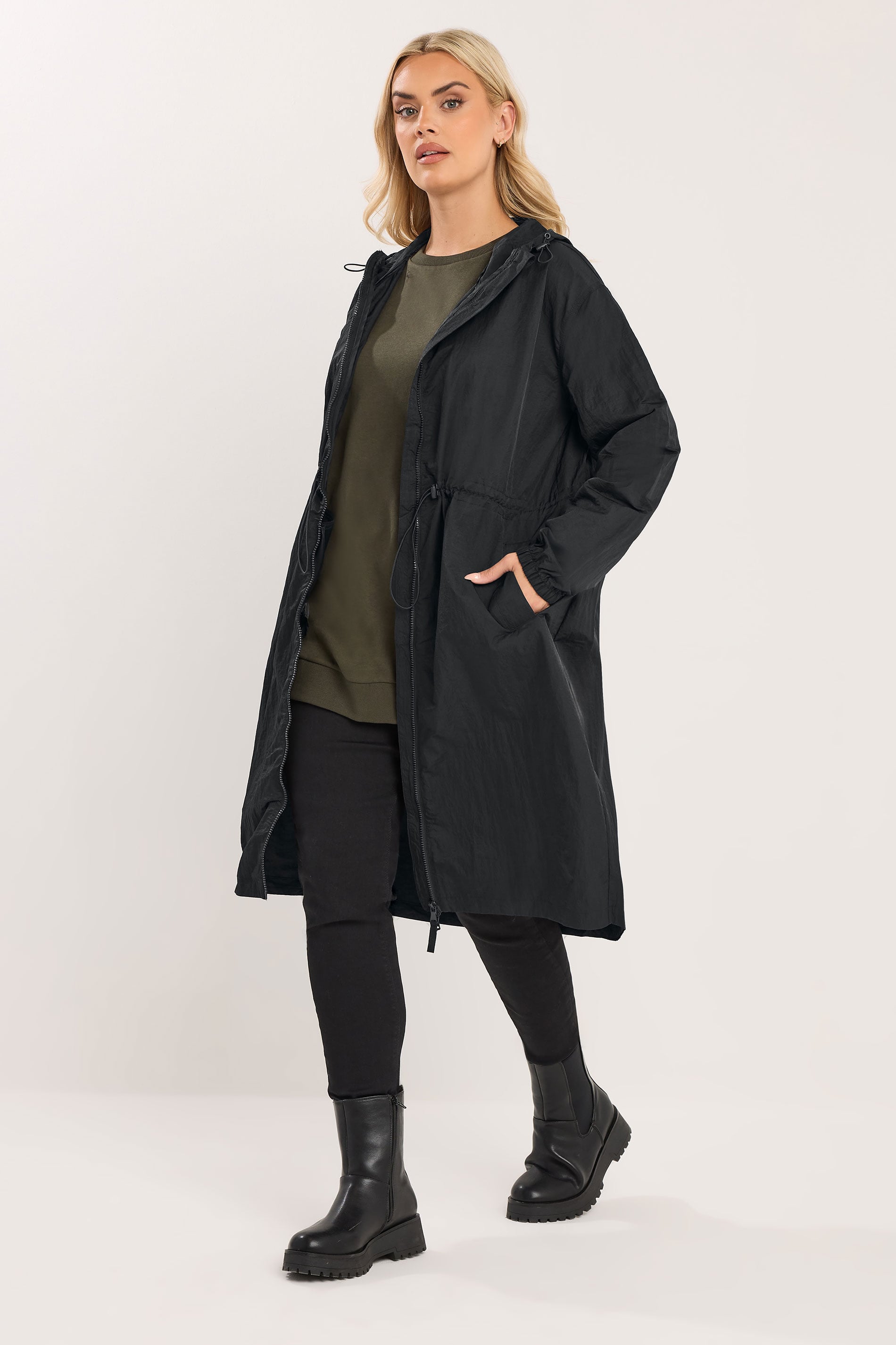 YOURS Plus Size Black Lightweight Longline Parka Jacket | Yours Clothing 3