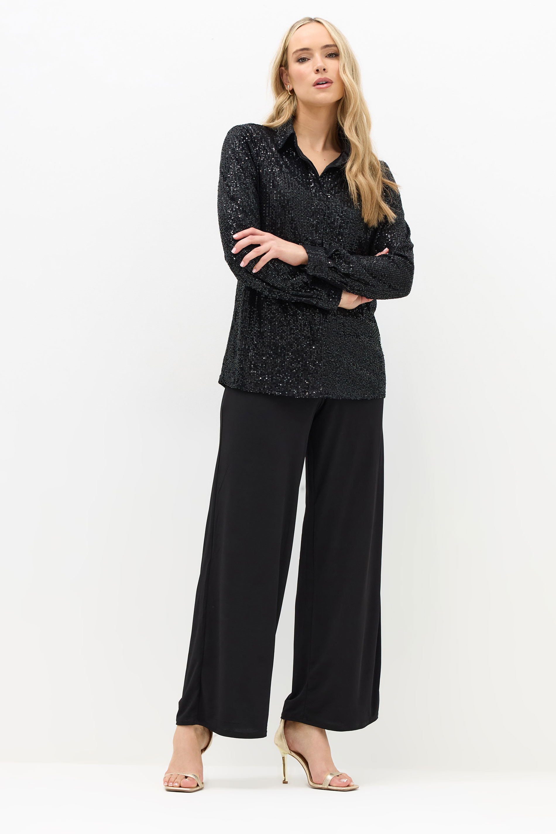 LTS Tall Black Sequin Embellished Shirt | Long Tall Sally 1