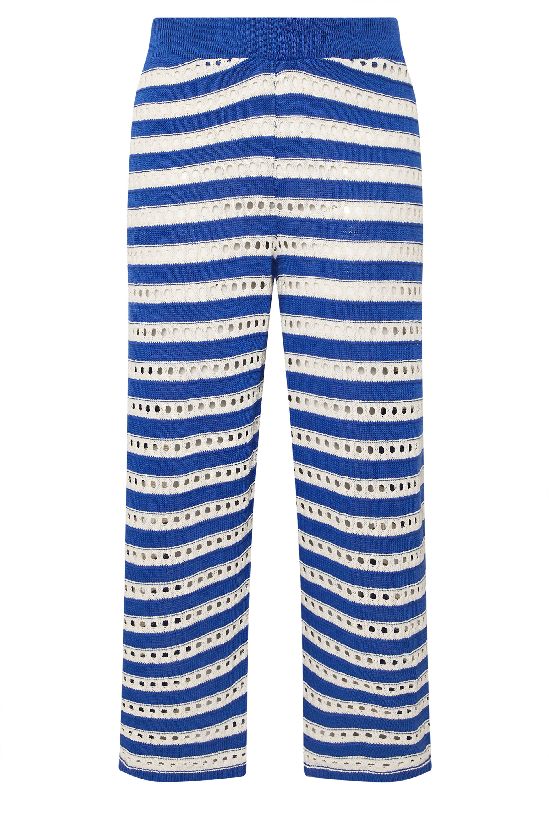 LIMITED COLLECTION Plus Size Blue & White Stripe Crochet Wide Leg Trousers | Yours Clothing 6