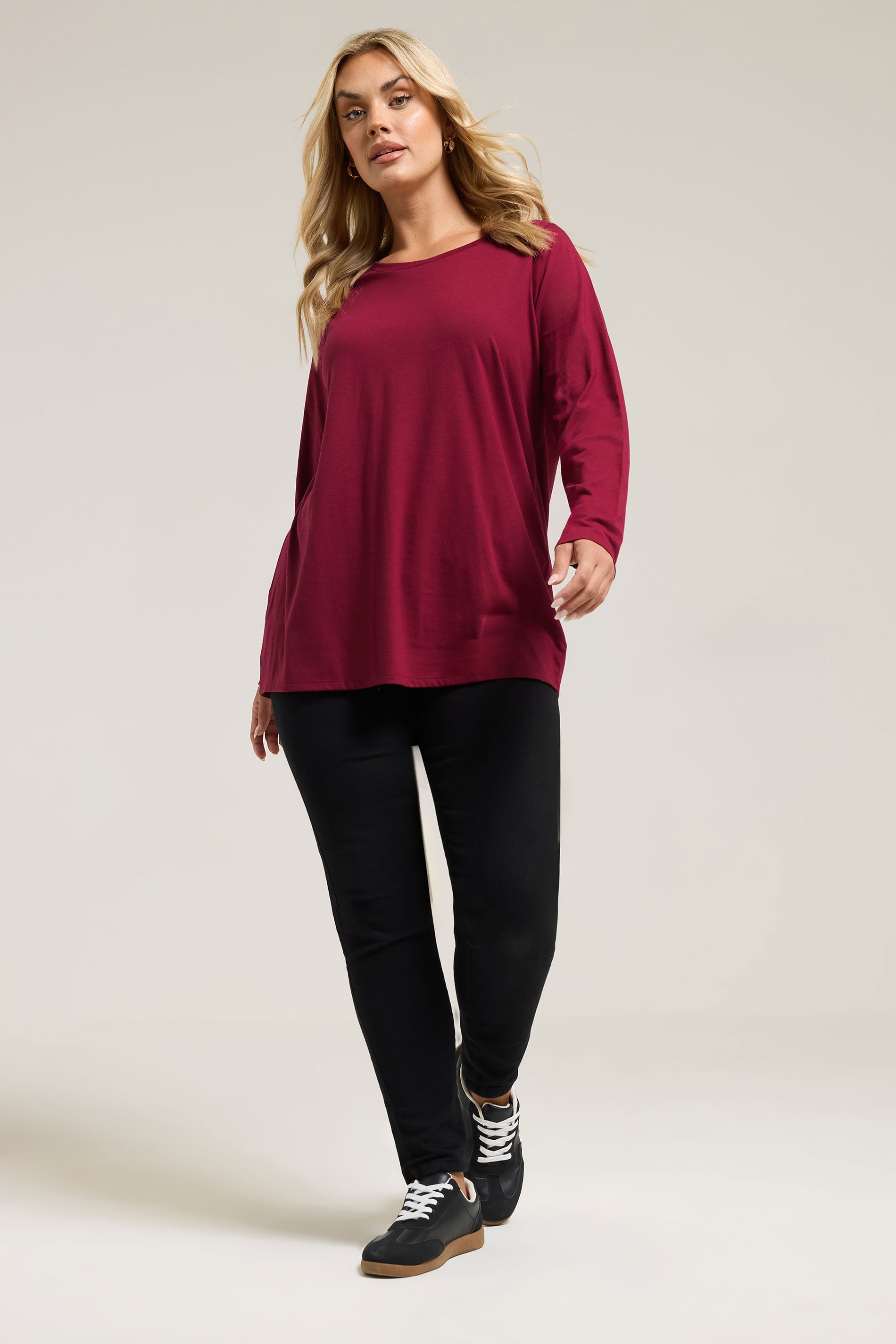 YOURS Plus Size Red Long Sleeve Core T-Shirt | Yours Clothing 1