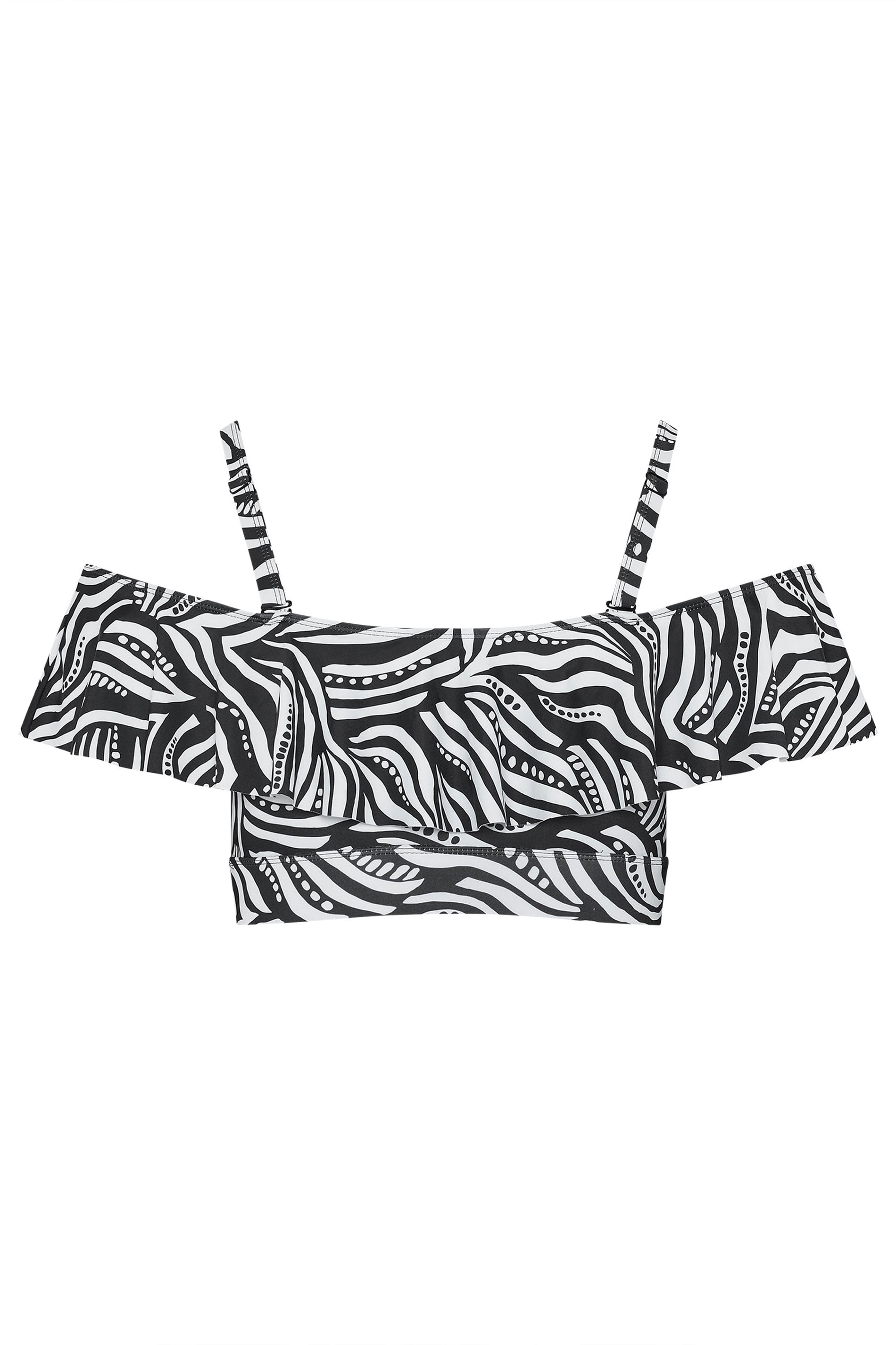 YOURS Plus Size Black Abstract Frill Bardot Bikini Top | Yours Clothing 10