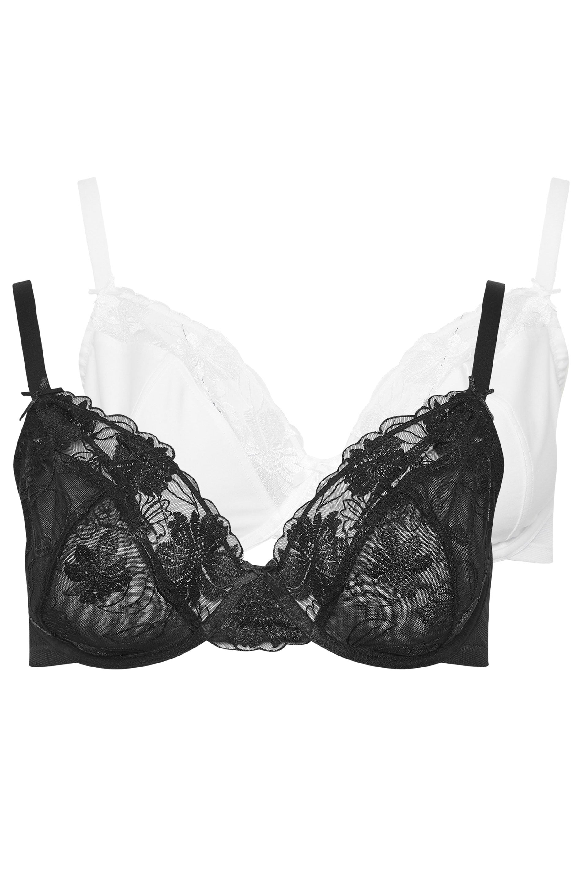 YOURS 2 PACK Plus Size Black & White Lace Non Padded Underwired Bras 3
