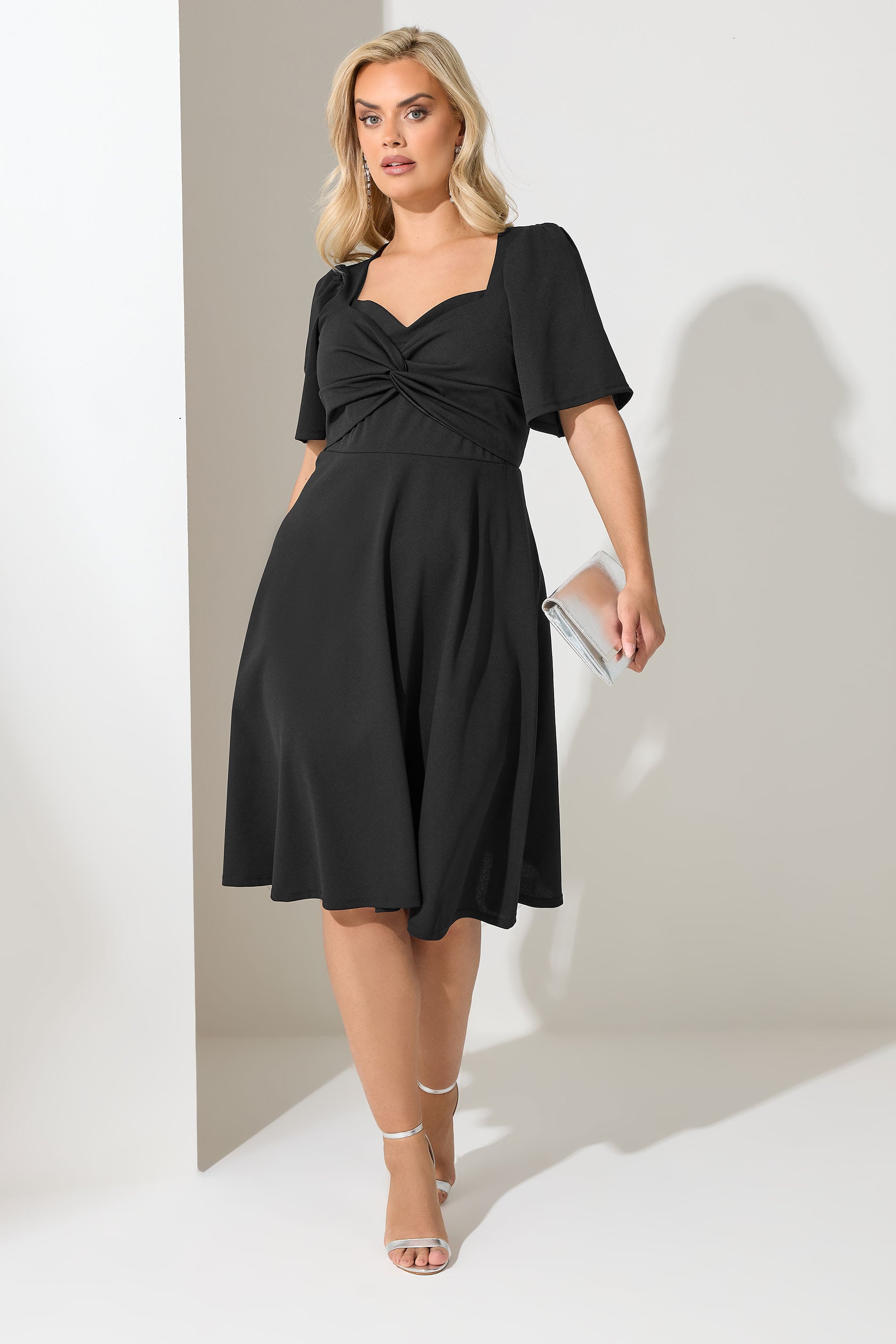 YOURS LONDON Plus Size Black Knot Detail Skater Dress | Yours Clothing 3