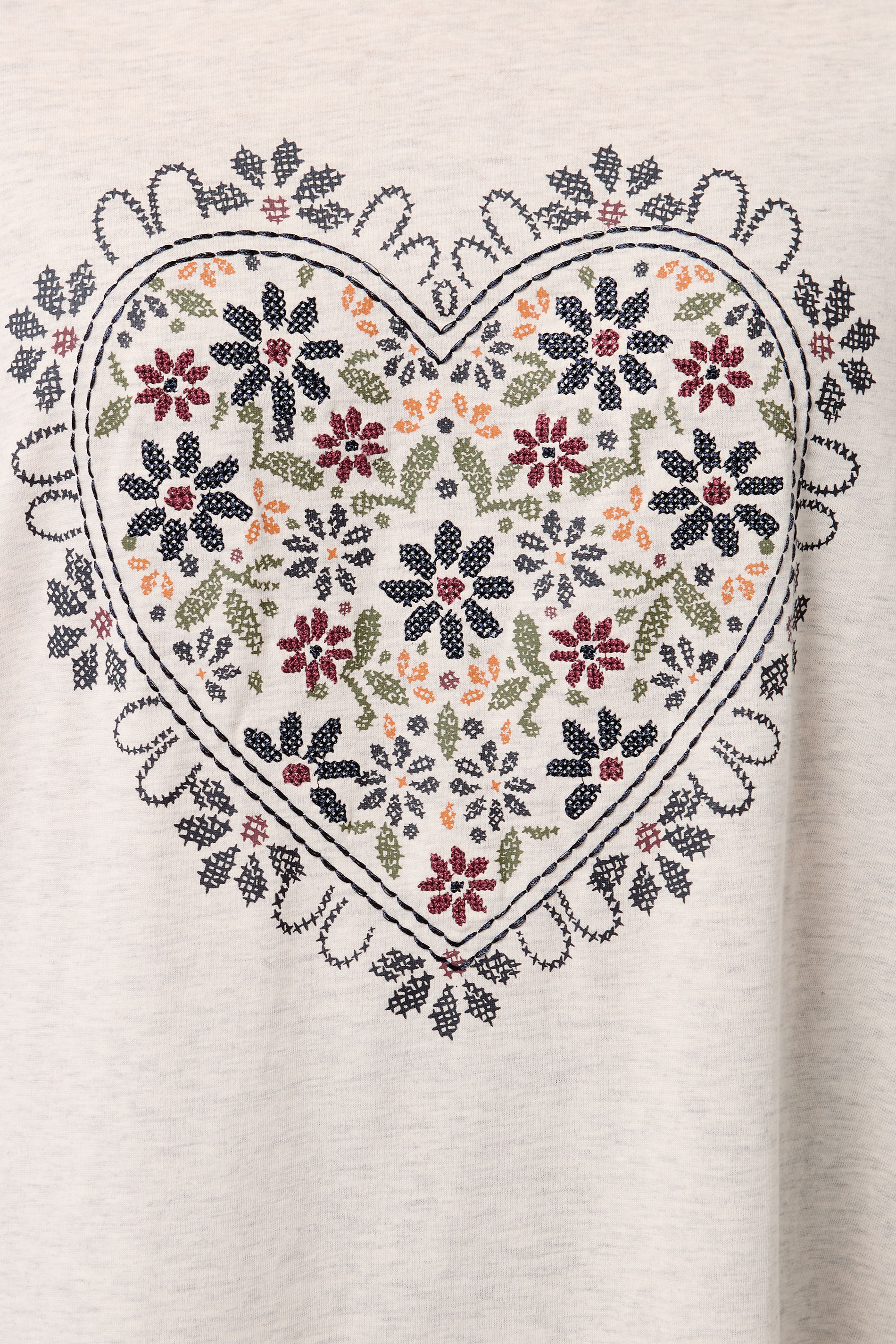 YOURS Plus Size Cream Floral Heart Embroidered T-Shirt | Yours Clothing 4