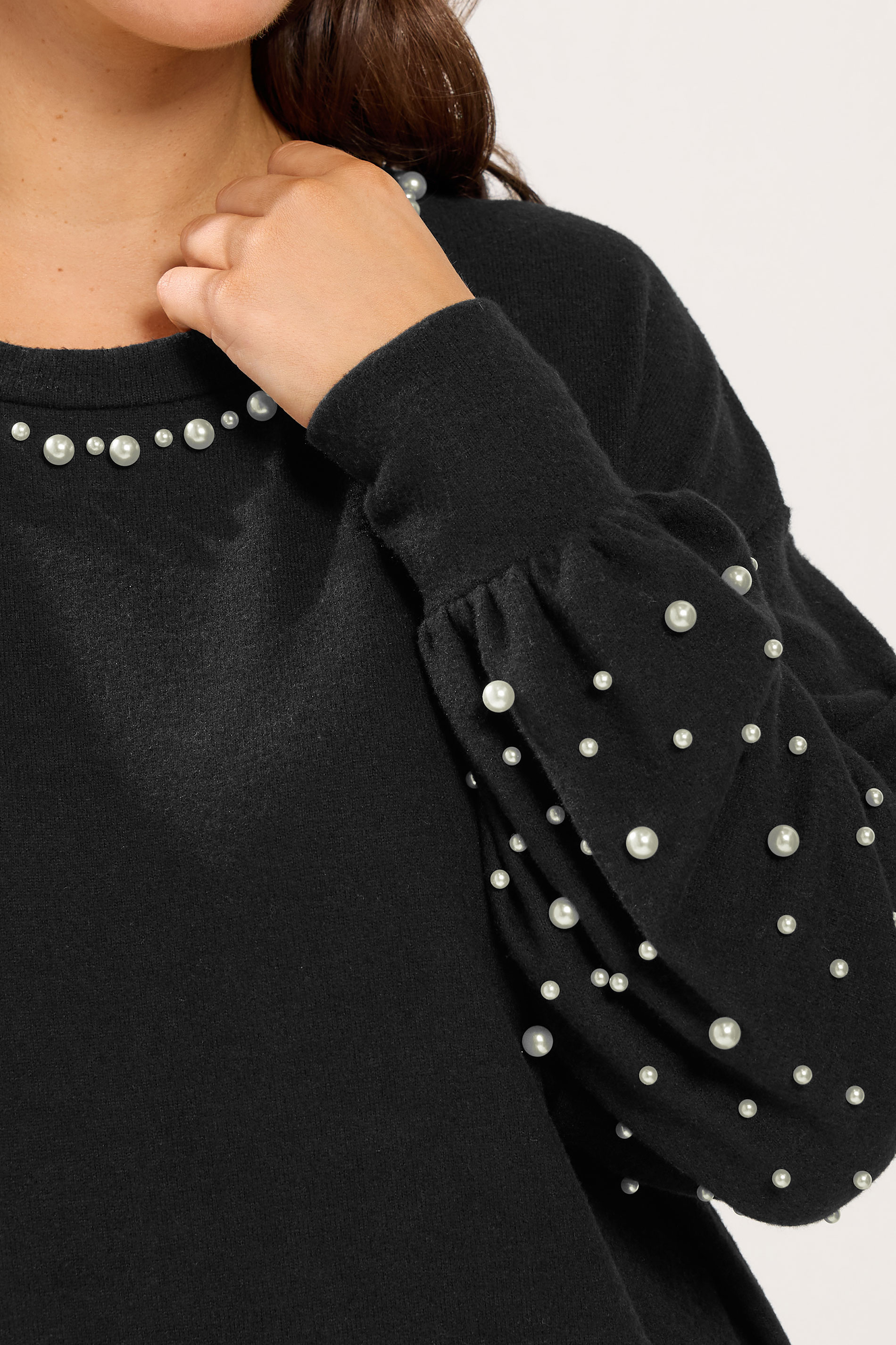 YOURS Plus Size Black Pearl Embellished Jumper | Yours Clothing 4