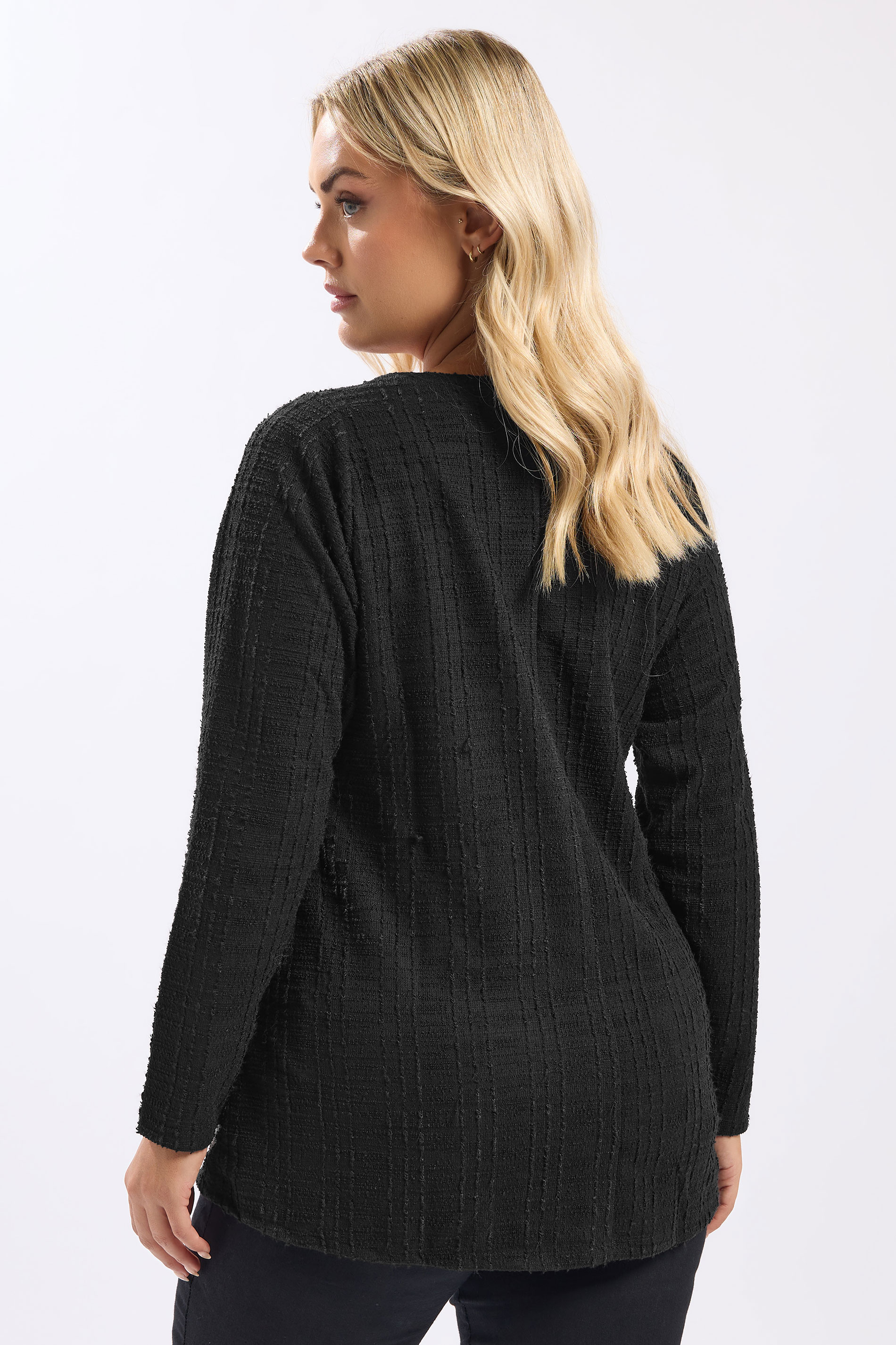 YOURS Plus Size Black Boucle Button Through Top | Yours Clothing 5