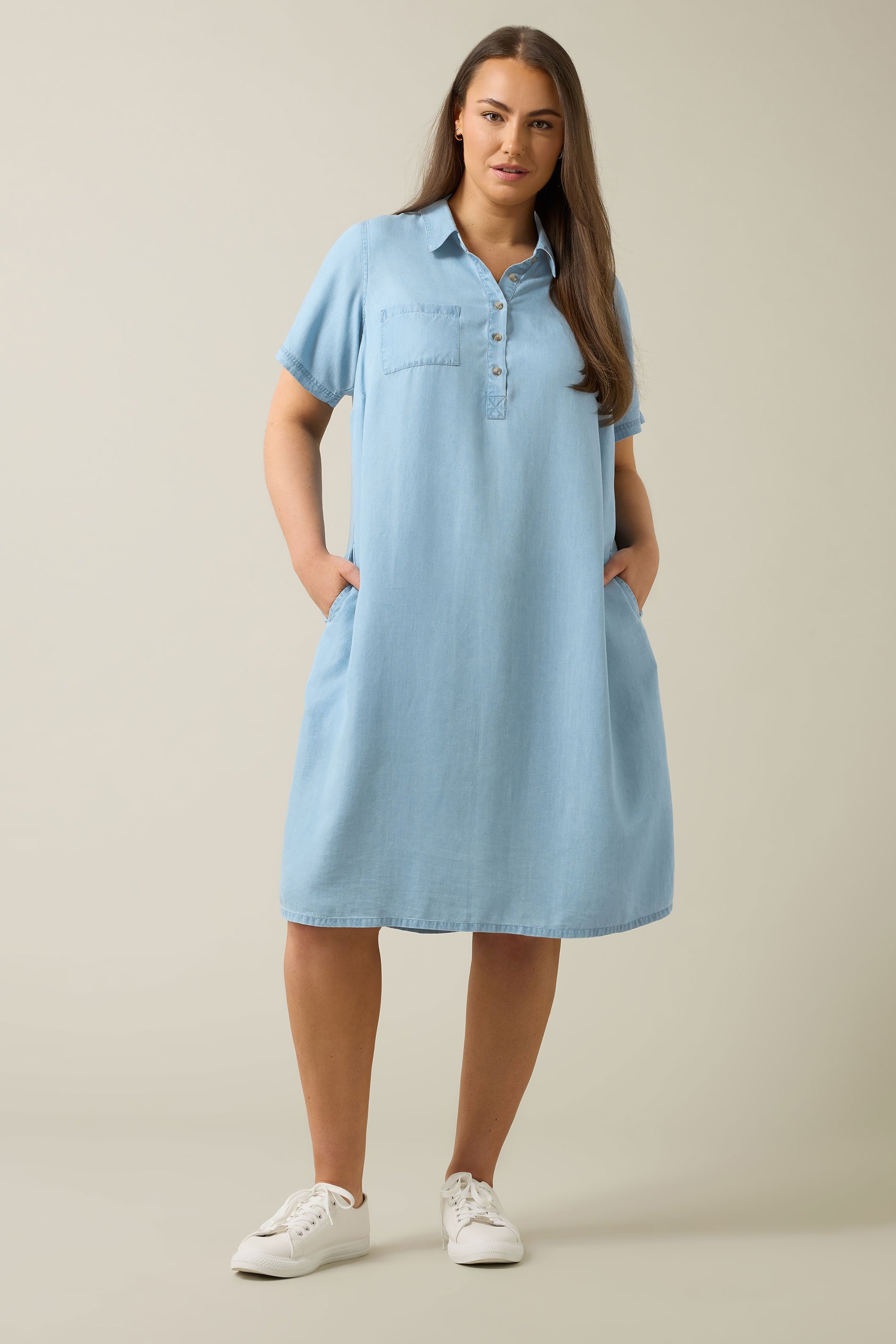 EVANS Plus Size Light Blue Lyocell Denim Dress | Evans 2