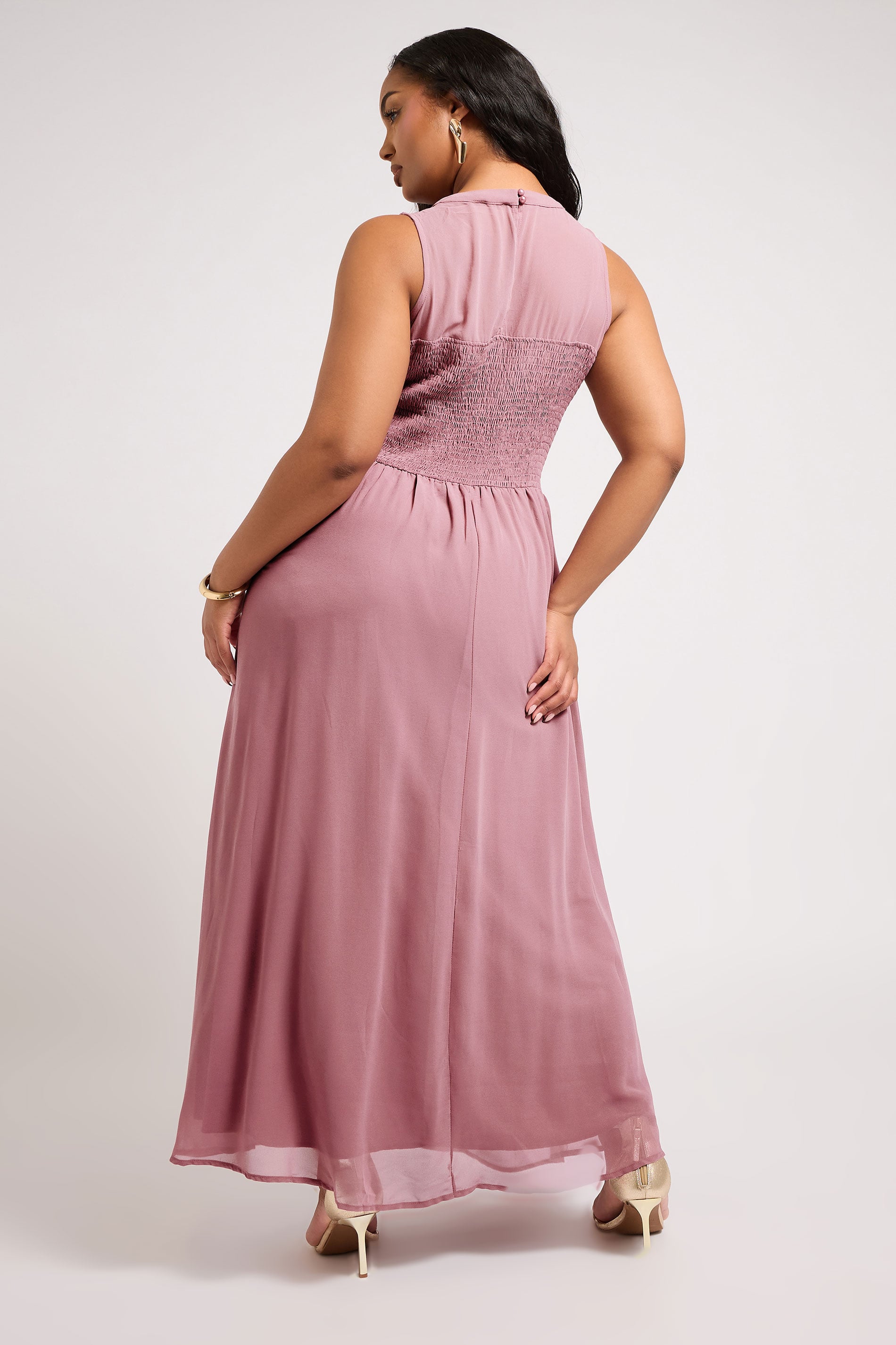 Plus Size YOURS LONDON Curve Pink Lace Front Chiffon Maxi Bridesmaid Dress | Yours Clothing  2