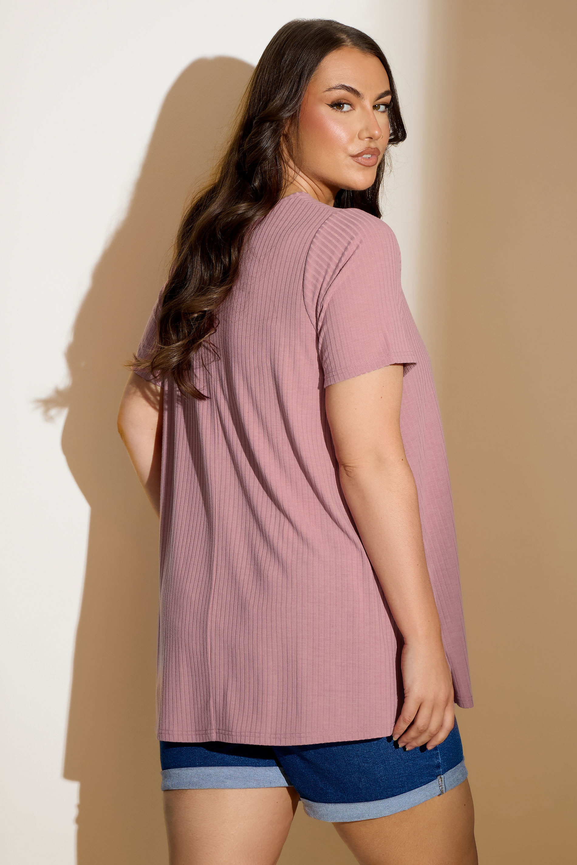 YOURS Plus Size Light Pink Ribbed Swing Top | Yours Clothing 2