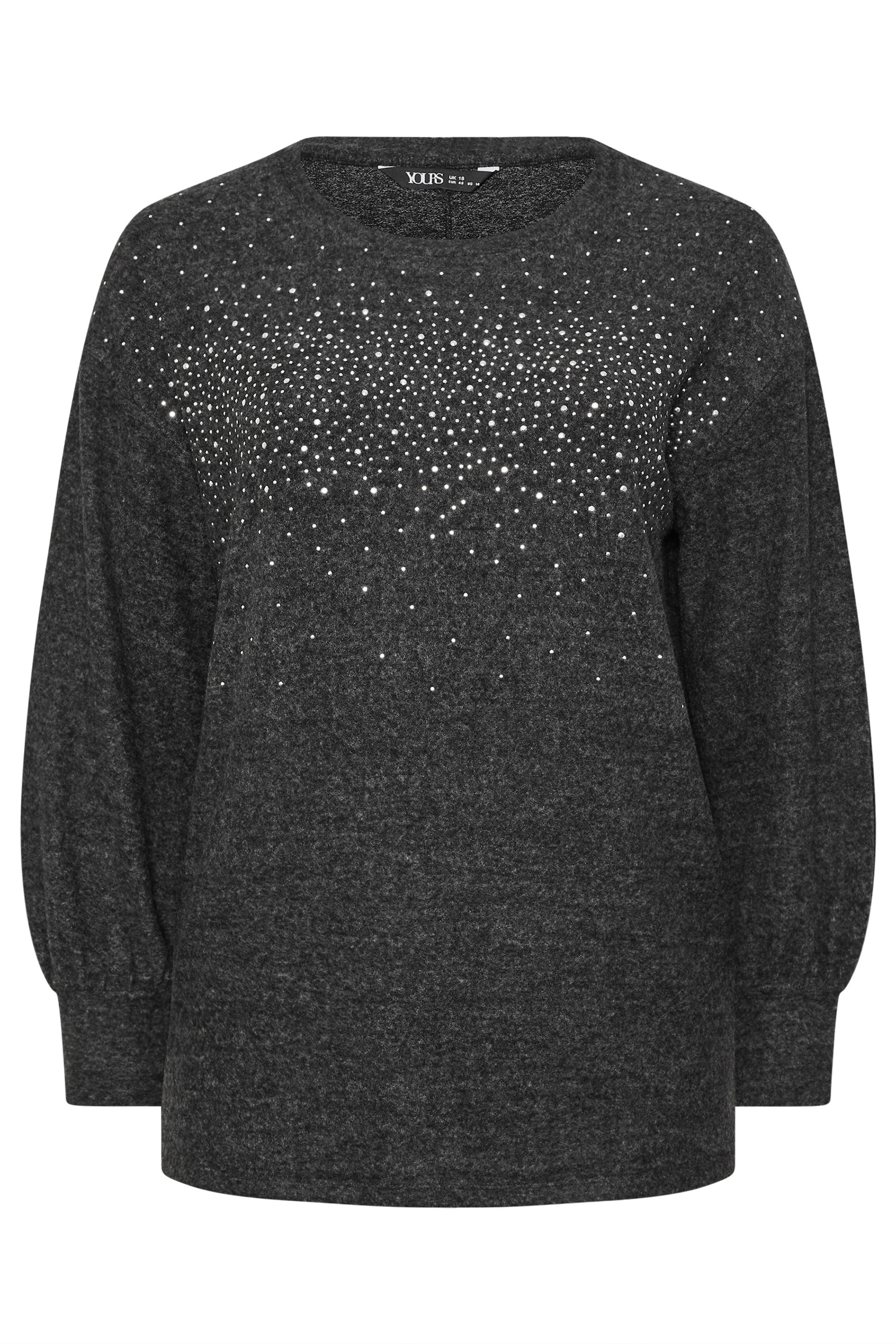 YOURS Plus Size Charcoal Grey Studded Jumper | Yours Clothing 5