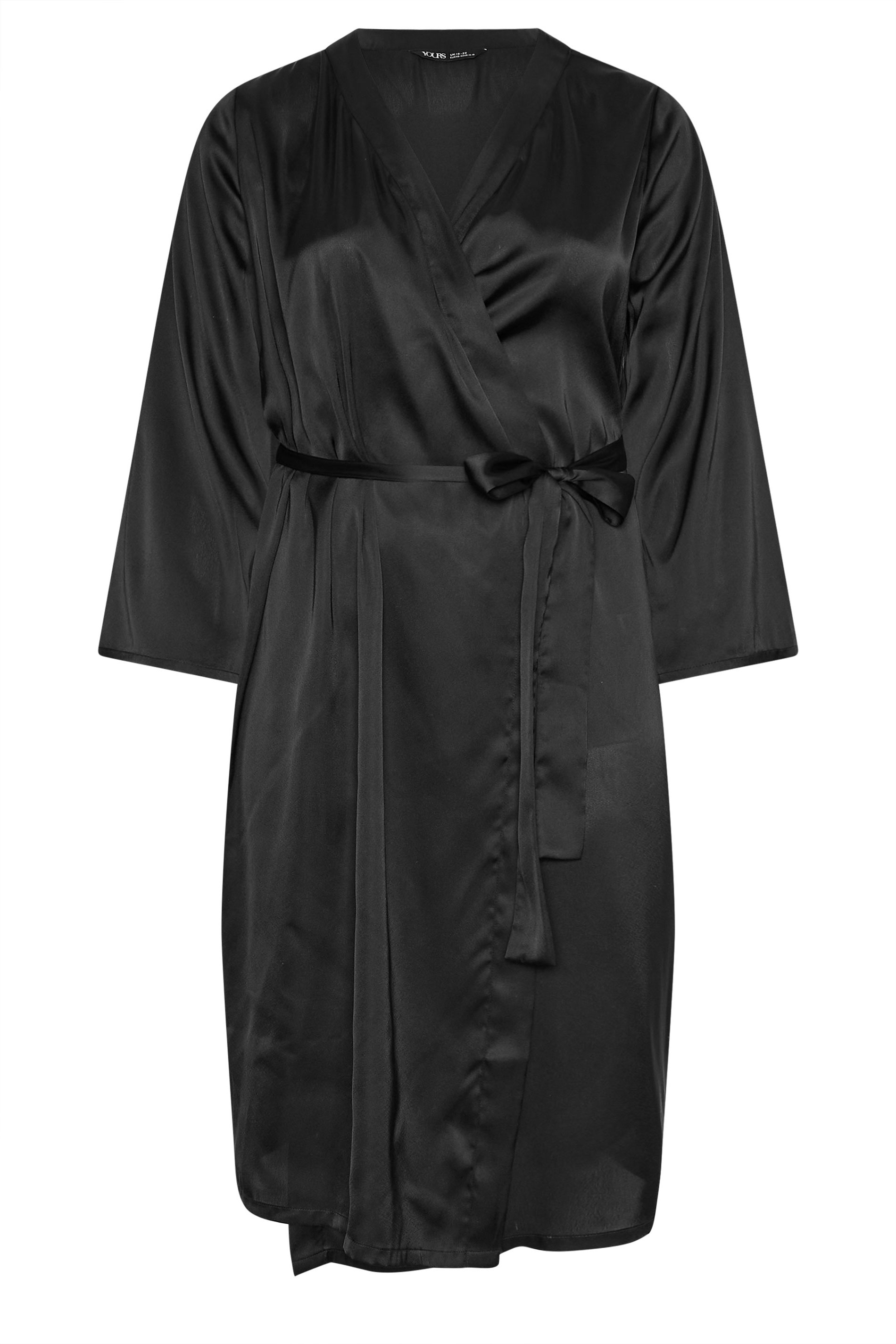 YOURS Plus Size Black Satin Robe | Yours Clothing 6