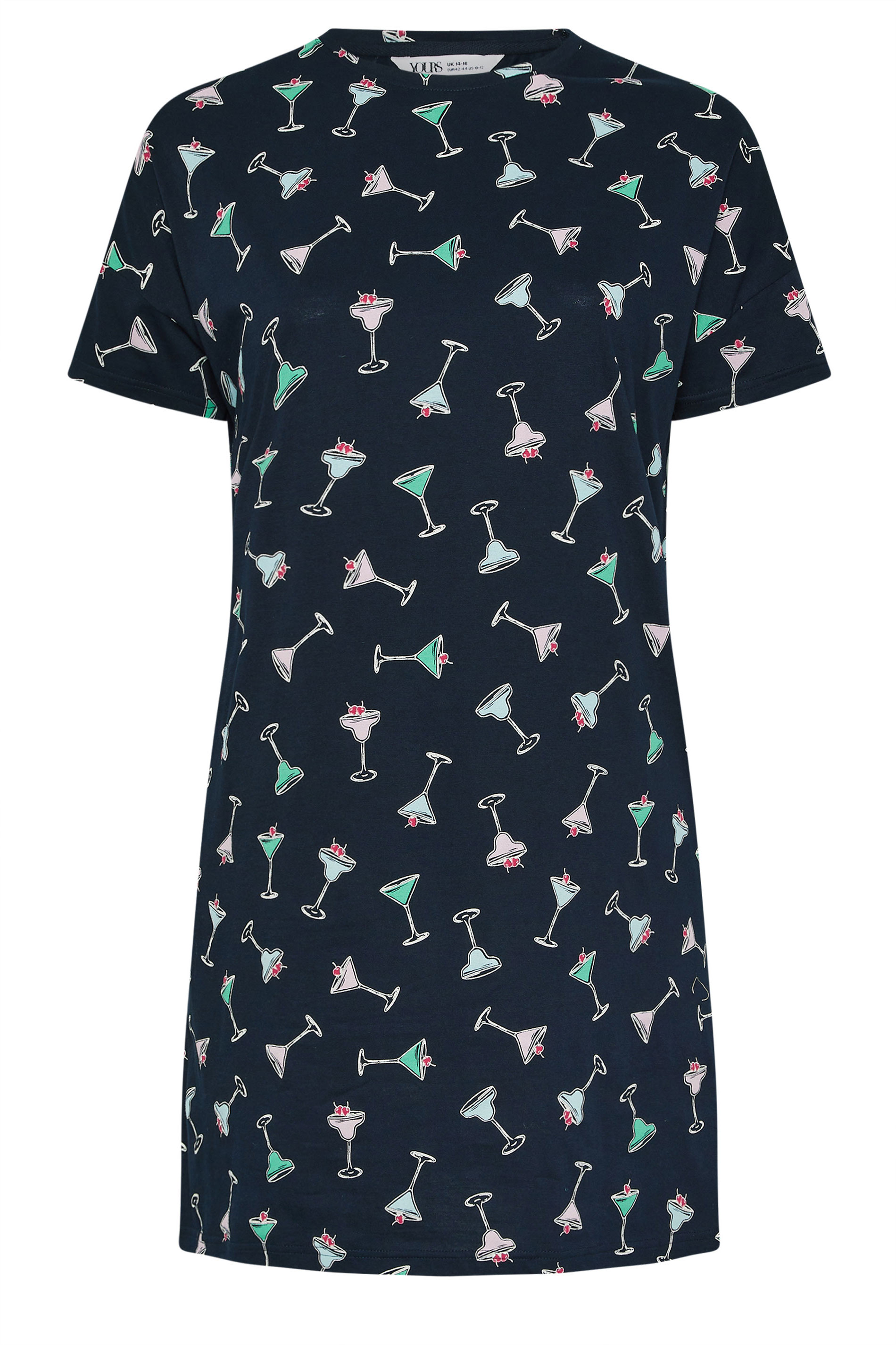 YOURSET 2 PACK Plus Size Green Cocktail Print Sleep Tee Nightdresses | Yours Clothing 9