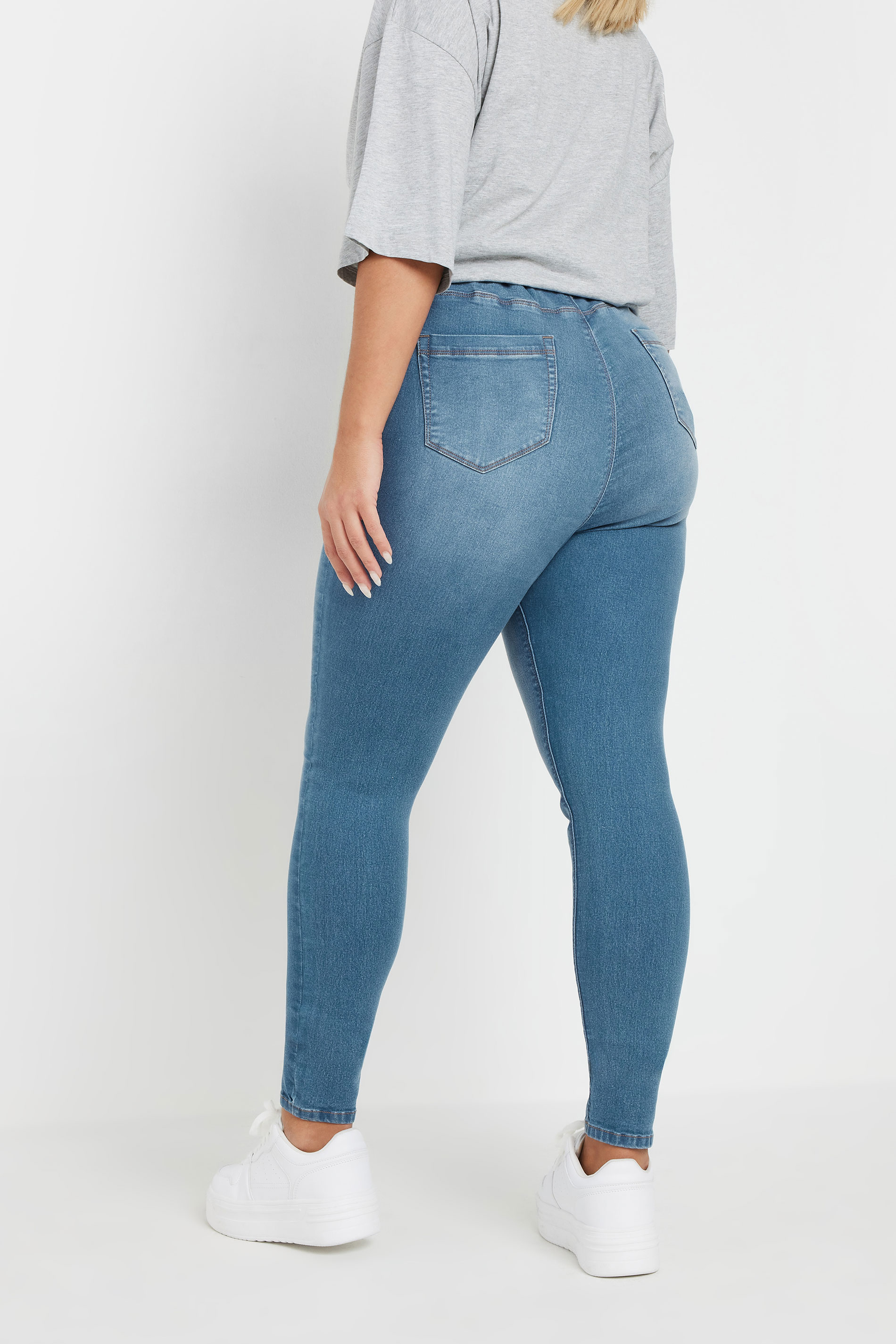 YOURS FOR GOOD Plus Size Mid Blue Pull On Stretch JENNY Jeggings | Yours Clothing 2