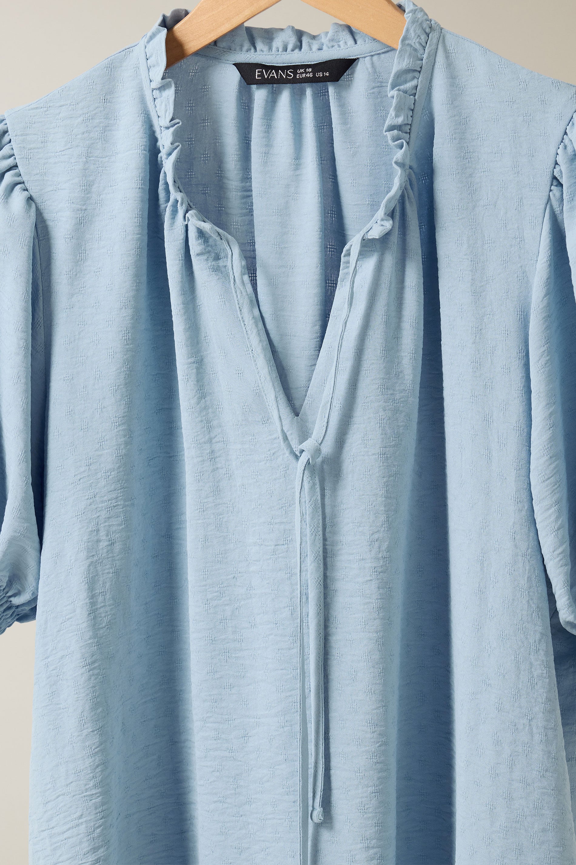 EVANS Plus Size Light Blue Frilled Tie Neck Blouse | Evans 6