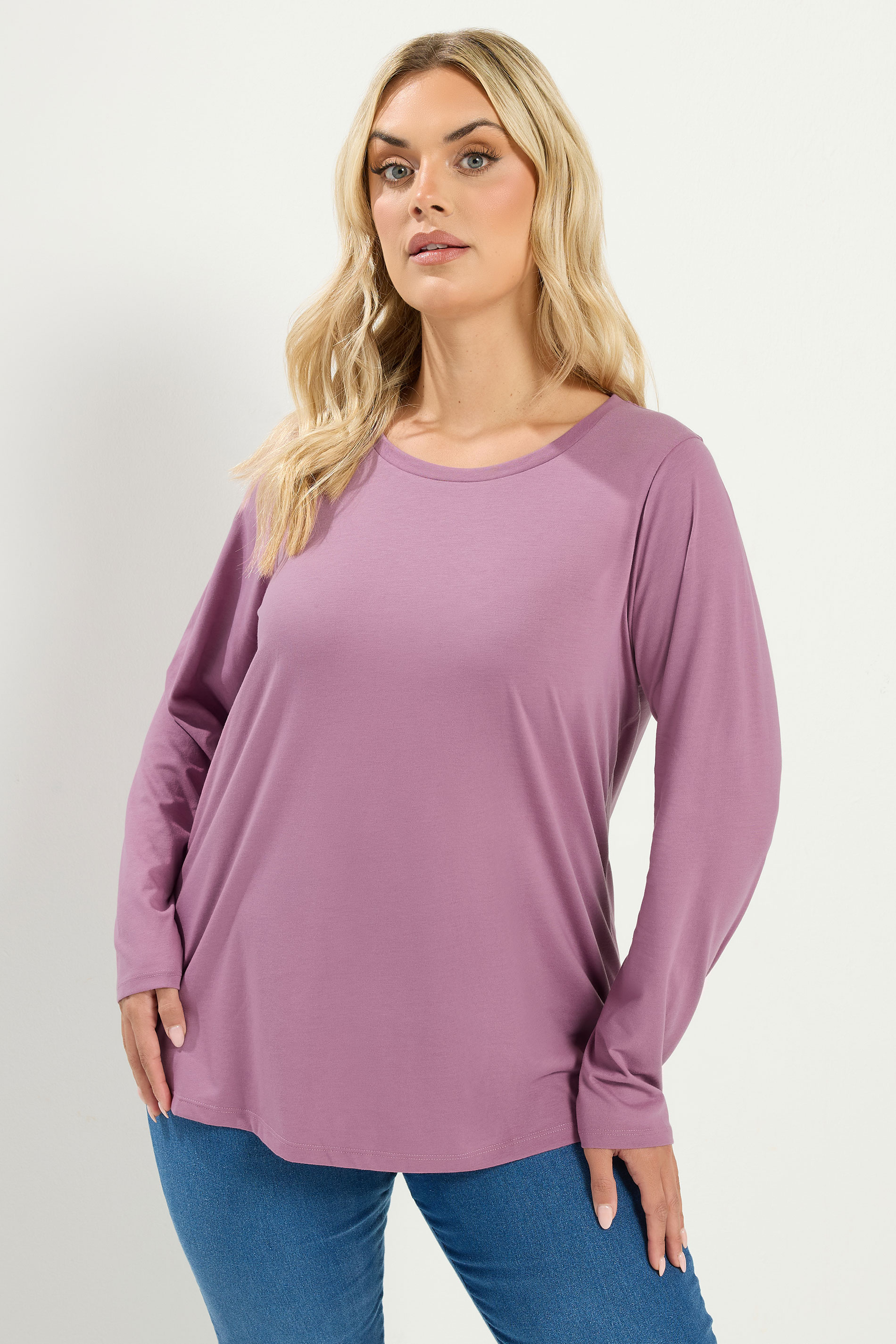 YOURS Plus Size Light Purple Long Sleeve Core T-Shirt | Yours Clothing 3