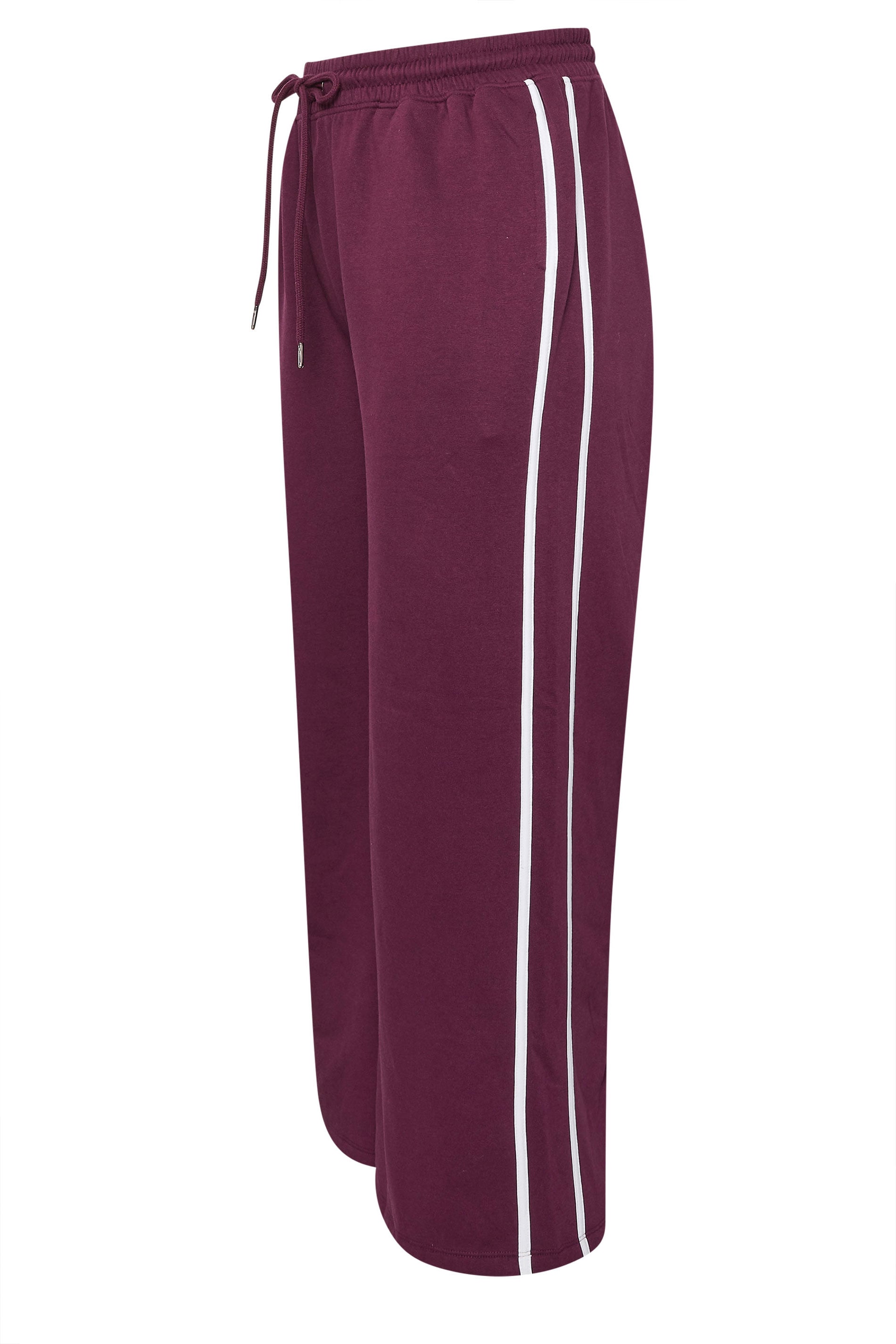 YOURS Plus Size Burgundy Red Side Stripe Wide Leg Joggers | Yours Clothing 5