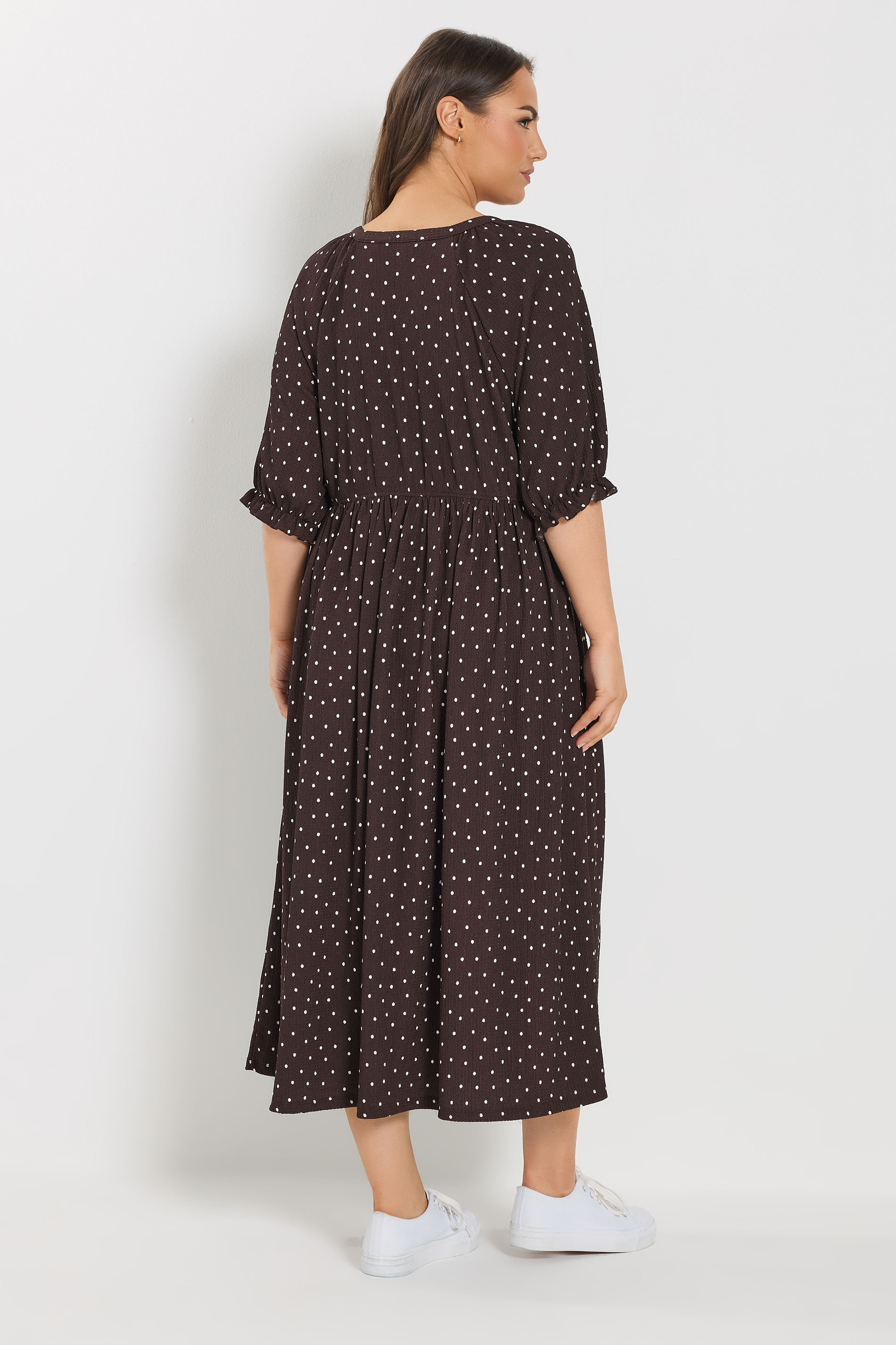YOURS Plus Size Chocolate Brown Polka Dot Dress | Yours Clothing 2
