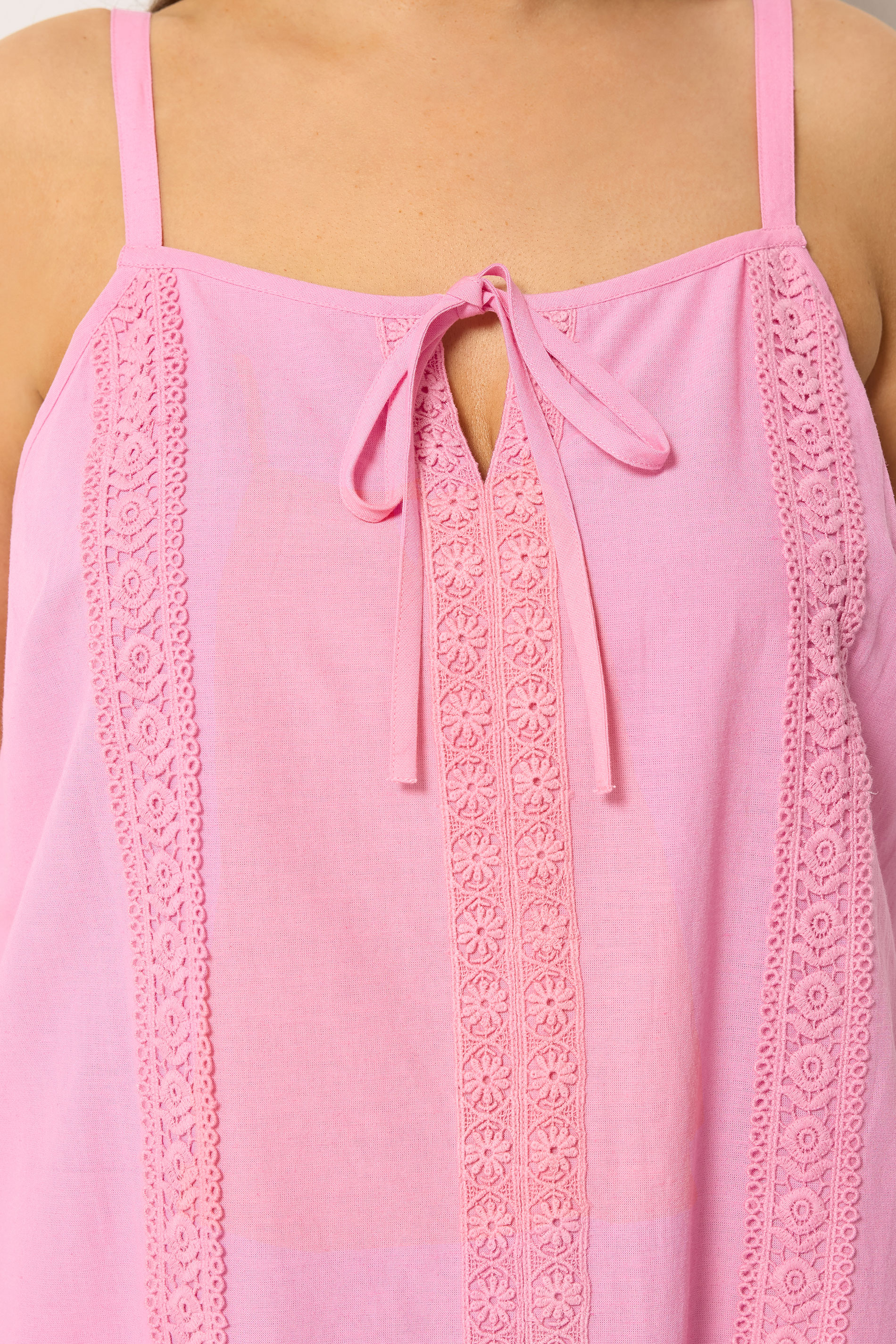 YOURS Plus Size Pink Crochet Linen Cami Vest Top | Yours Clothing 4