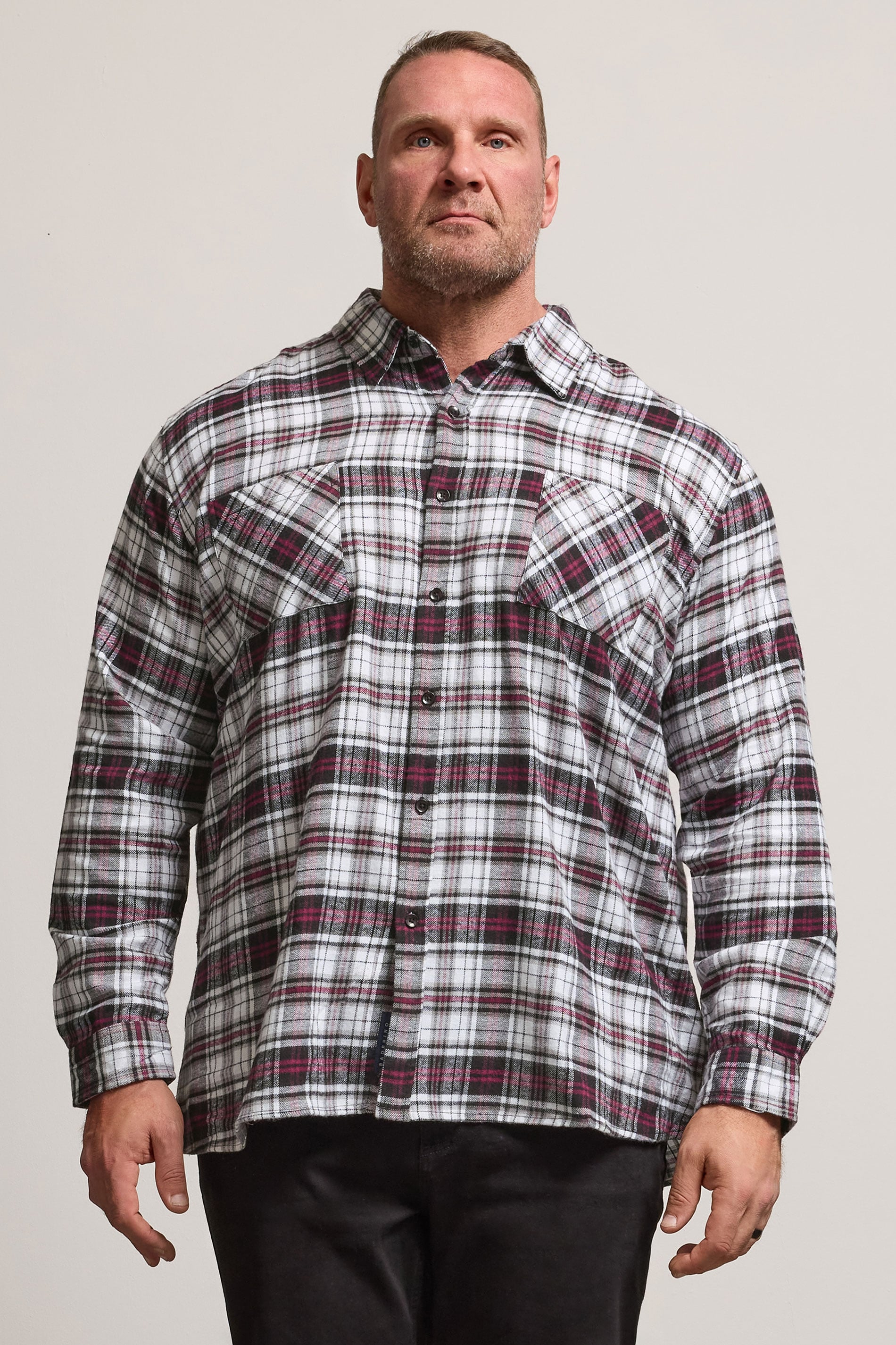 BadRhino Big & Tall Black Check Print Long Sleeve Flannel Shirt | BadRhino 3