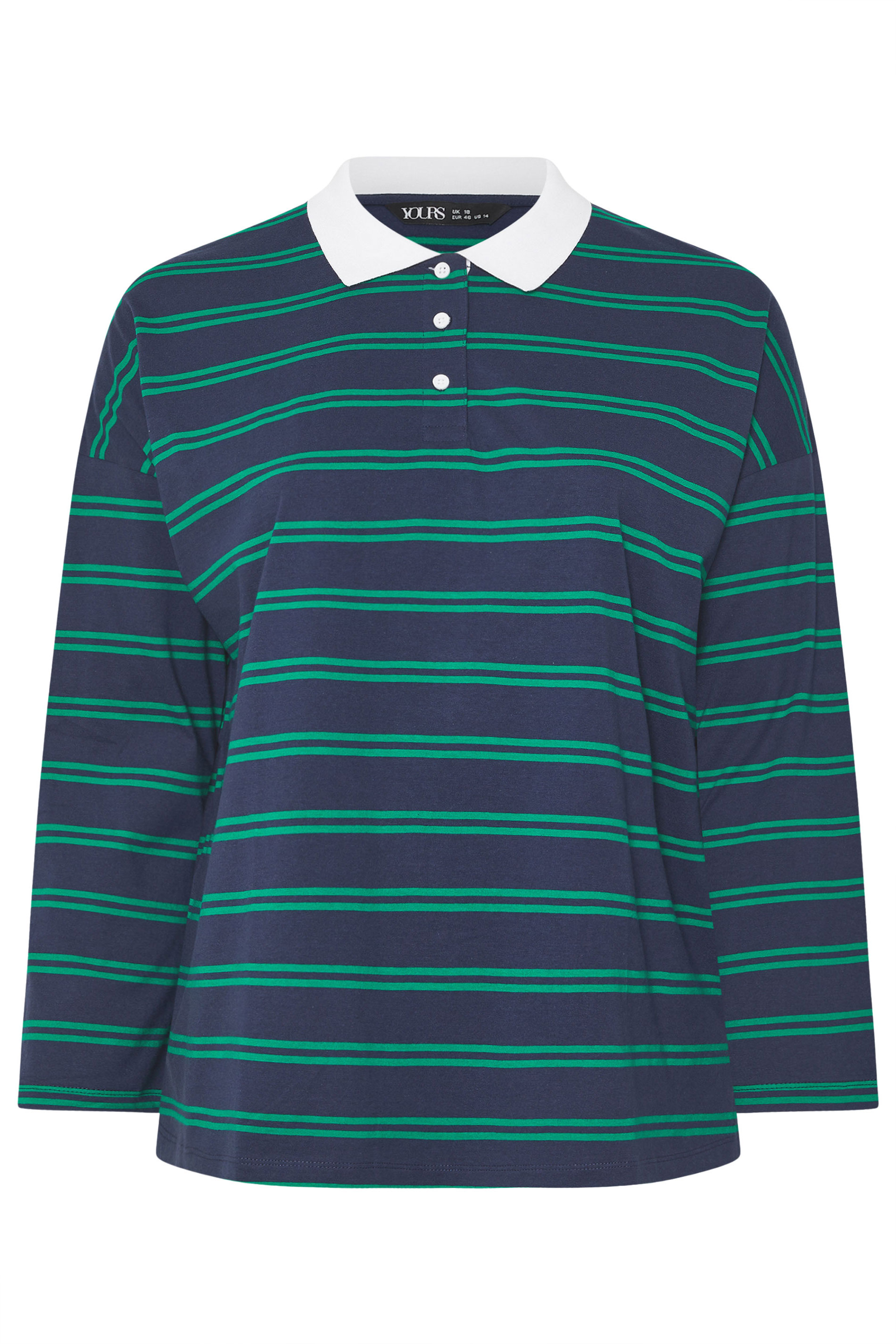 YOURS Plus Size Navy Blue Stripe Rugby Collar Top | Yours Clothing 5