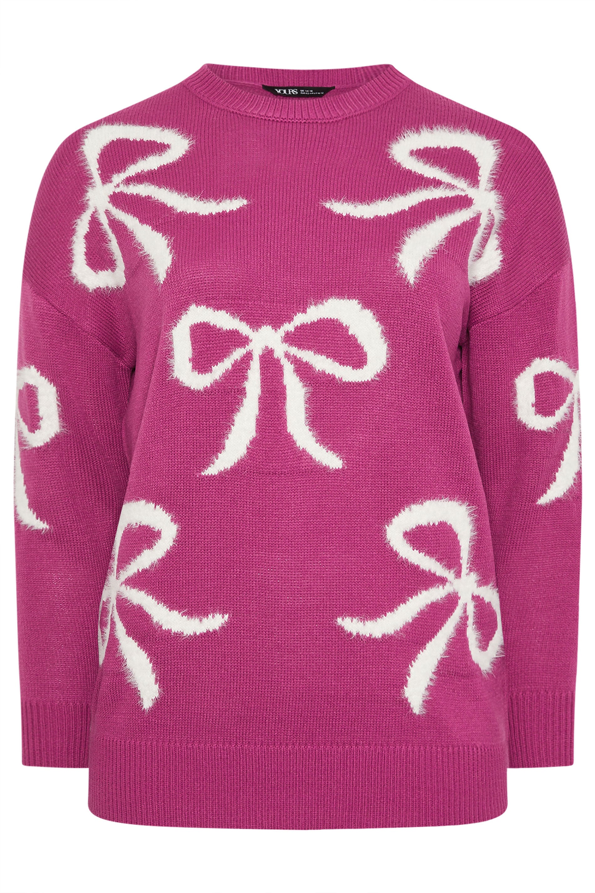 YOURS Plus Size Pink Fluffy Bow Knitted Jumper | Yours Clothing 5