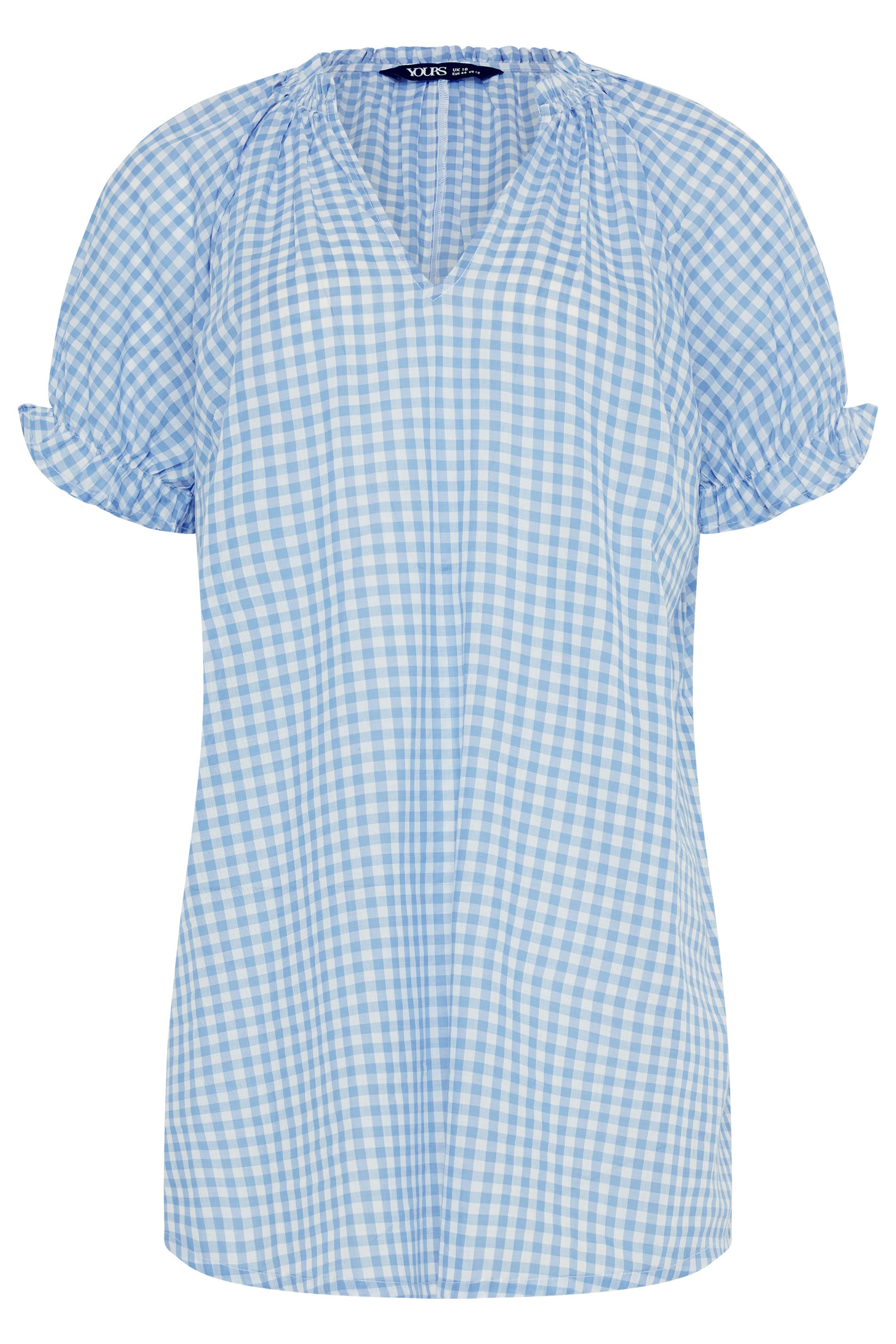 YOURS Plus Size Baby Blue Gingham Puff Sleeve Blouse | Yours Clothing 5